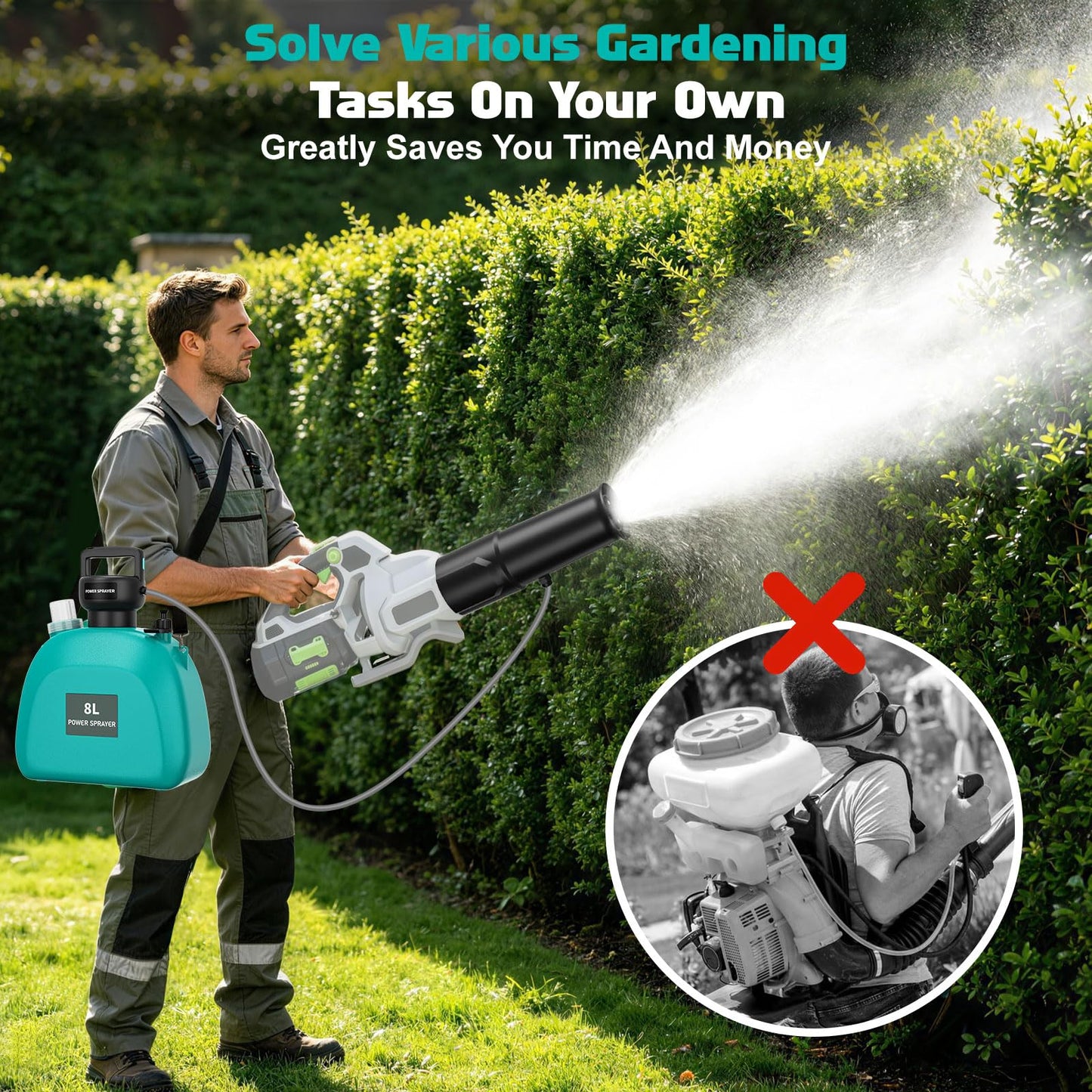 Battery Powered Sprayer Compatible For EGO Leaf Blower 530 575 580 615 650 765 670 Models(NO Blower), 2.1Gal Electric Mist Sprayer With Blower Nozzle, UP 32FT Spray Distance For Large Garden Lawn Yard