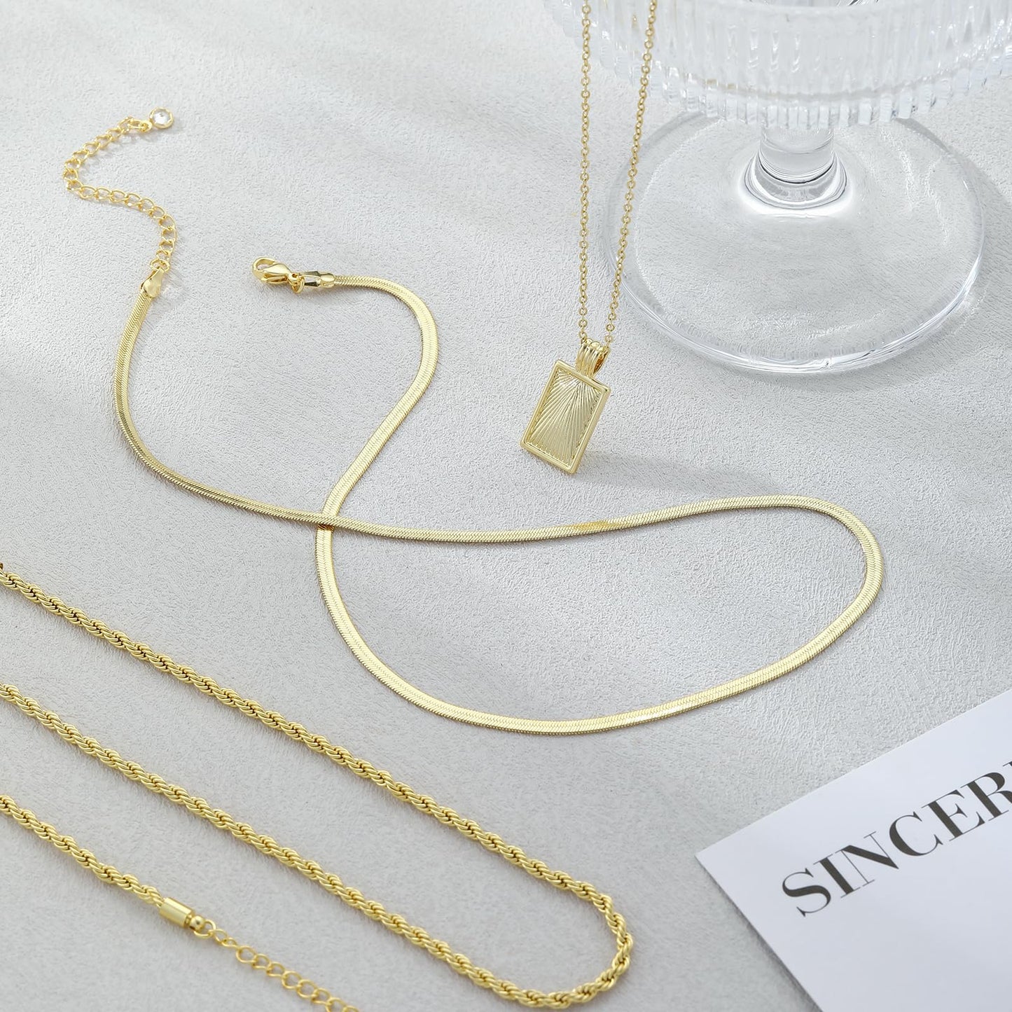 MFRYK Gold Necklaces Stack For Women,14K Gold Plated Simple Layered Choker Necklaces,Stackable Multilayer Gold Small Square Pendant Box Paperclip Chain Layered Necklaces Set Jewelry Gift for Women