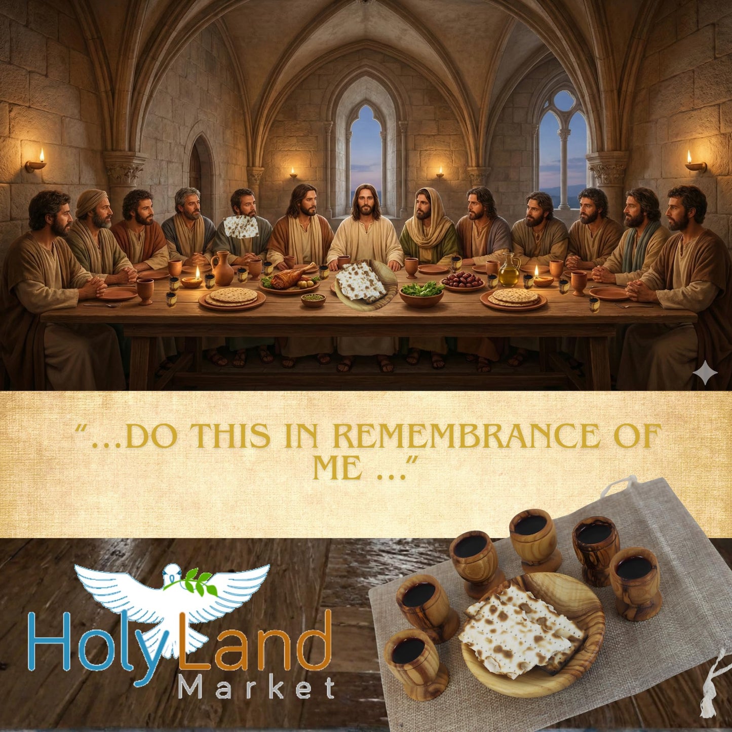Holy Land Market Olive Wood Communion Cups & Plate Set KIddush - Communion Set Hand-Carved in Bethlehem – for Church Worship, Pastors & Ministries (Round Bowl + 6 Small Goblets)