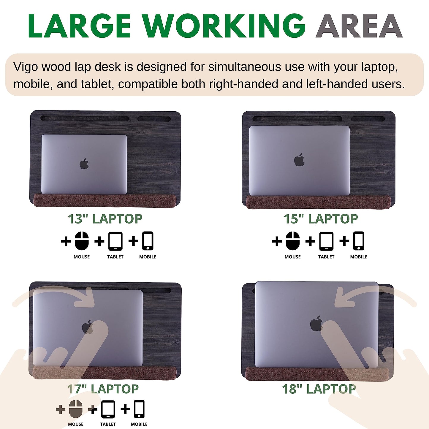 Vigo Wood Portable Laptop Desk – Lapdesk with Cushion, Laptop Stand for Bed, Lap Desk for Laptop and Lap Desk for Bed, Portable Desk for Lap top, Notebook Bed Tray (Black & Brown)