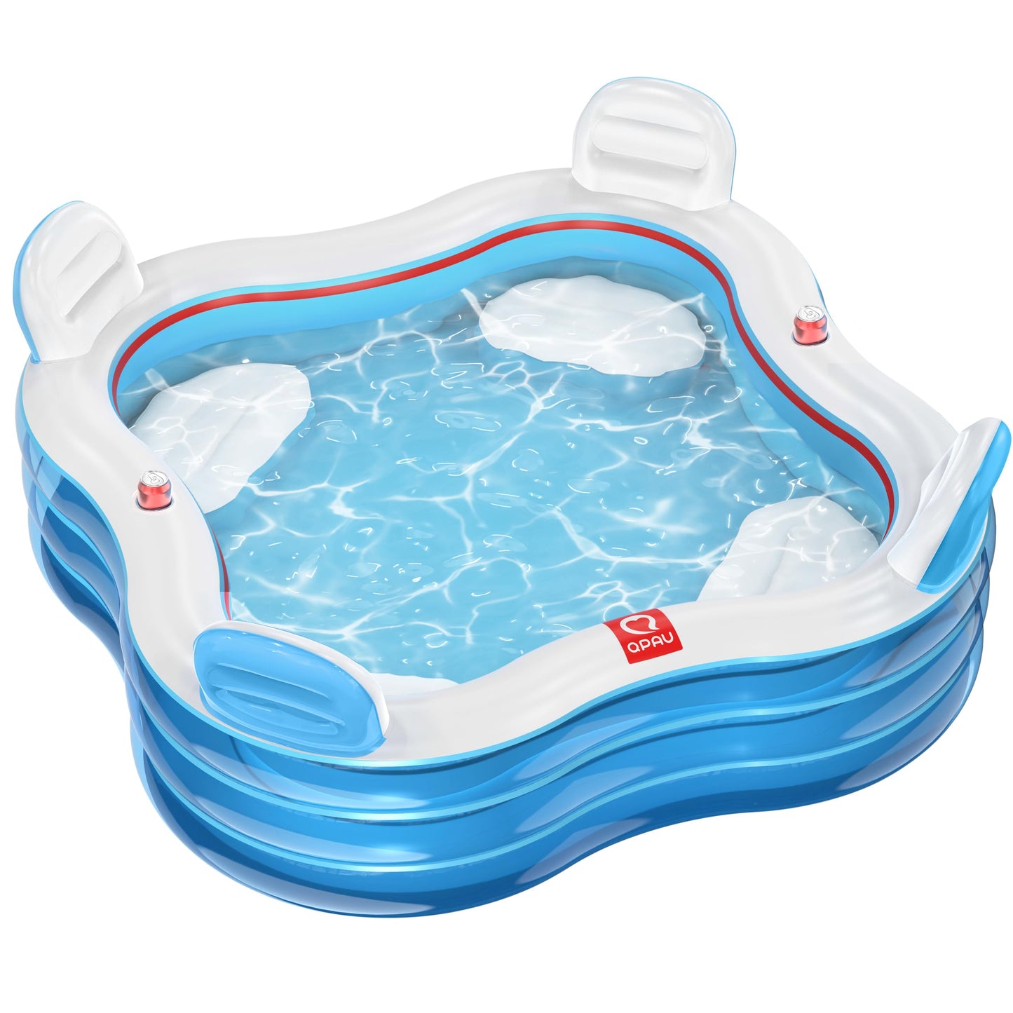 QPAU Inflatable Swimming Pool, Full-Sized Blow Up Pool with Seats and Backrests, Kiddie Pool for Outdoor & Backyard, for Family Summer Time Fun, Clear Blue