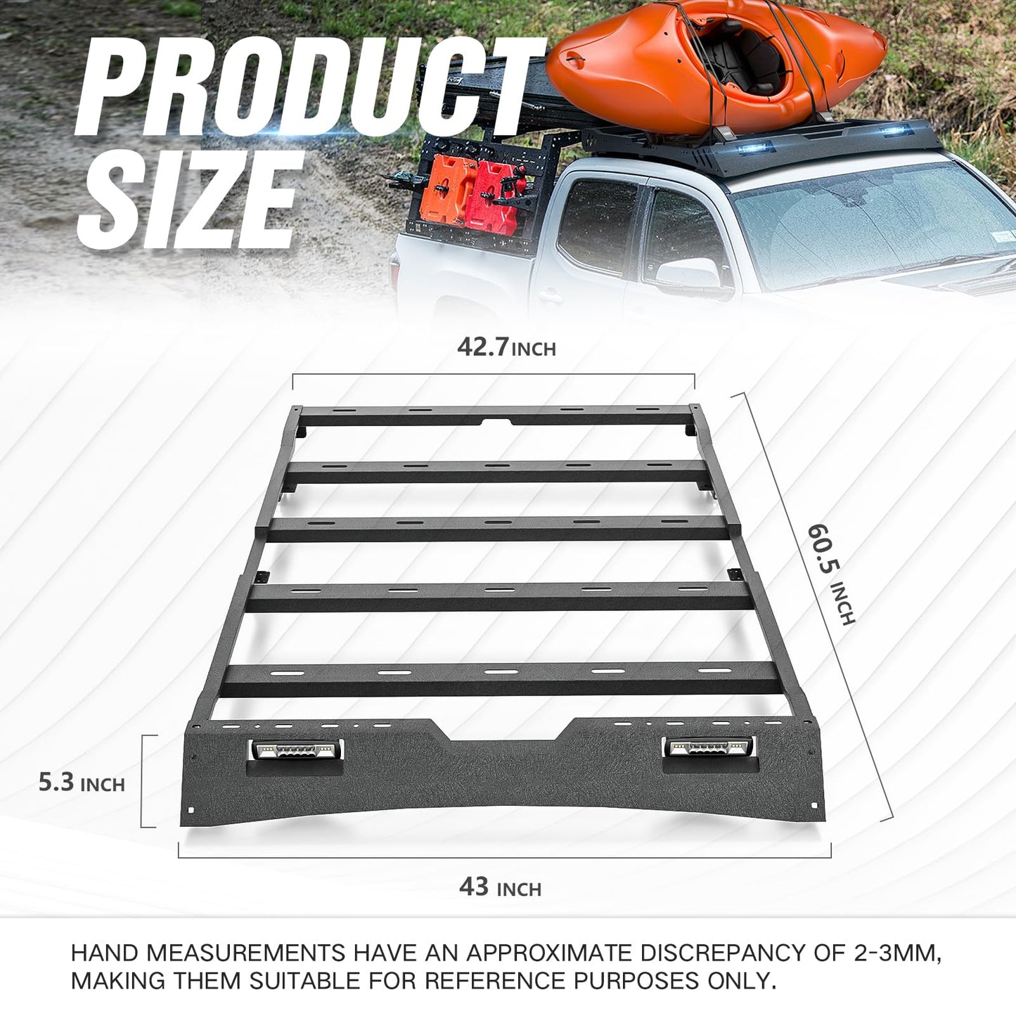 YZONA Roof Rack Cargo Basket with LED Light Bar fits 2005-2023 Tacoma Double Cab/Crew Cab (4 Full Size Doors), Off-Road Truck Cargo Carrier Rooftop Luggage Storage Holder