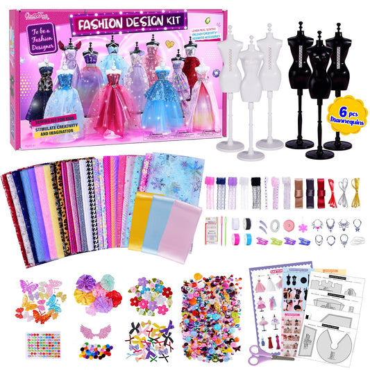 800+Pcs Fashion Designer Kits for Girls with 6 Mannequins - Girls Fashion Design Craft Kit, Sewing Kit for Kid 8-12, Birthday Gifts for Teens Girl 6 7 8 9 10 11 12