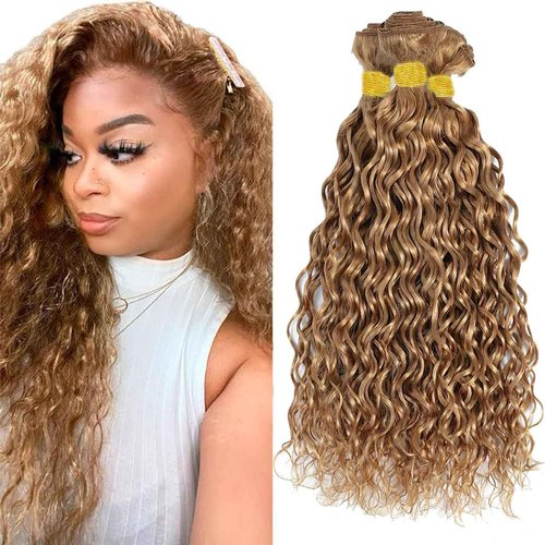 Habiliana Bundles Human Hair 20 22 24 Inch Water Wave Brown 27 Human Hair Bundles 11A Unprocessed Brazilian Virgin Quick Weave Hair Extensions for Black Women