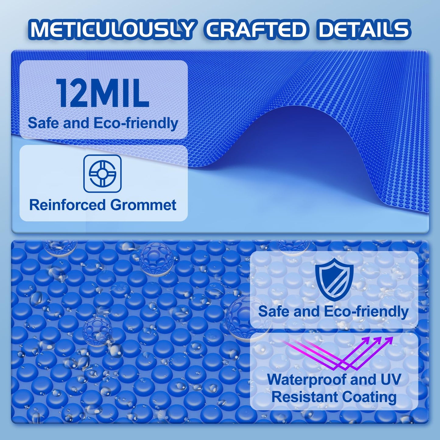 Evoio Solar Pool Cover 15 ft Round for Above Ground Inground Pools Bubble Wrap Covers for Hot Tub Spa Thermal Heating, 12 Mil Circle Blue Floating Blanket for 6-24 Foot Feet Diameter Swimming Pools