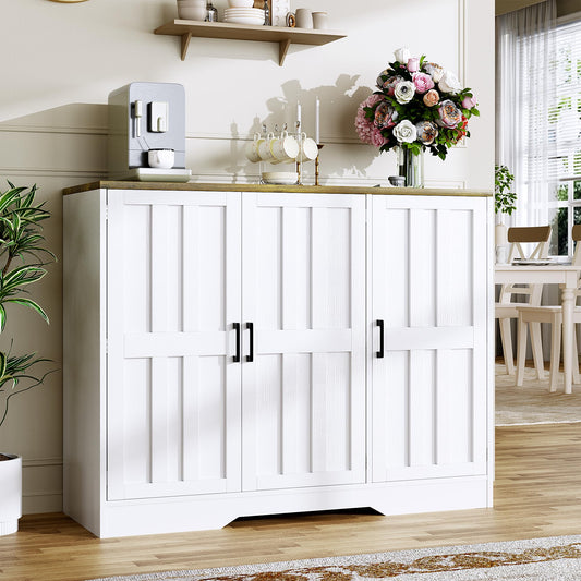 AesthLife Farmhouse Sideboard Buffet Cabinet with Doors, 42.5" Kitchen Storage Cabinets for Hallway, Living Room (Classical White)