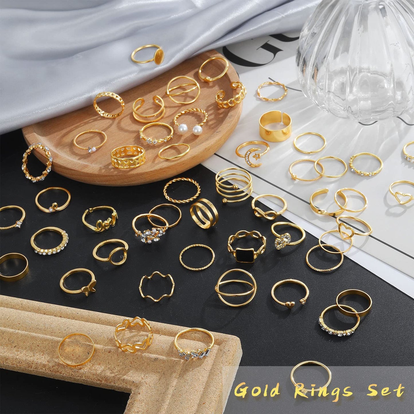 IFKM Gold Knuckle Rings Set For Women Vintage Stackable Joint Finger Midi Rings Dainty Cubic Zirconia Crystal Simple Twist Hollow Cute Rings Pack Jewelry Gift (Moonlight Express, Gold)