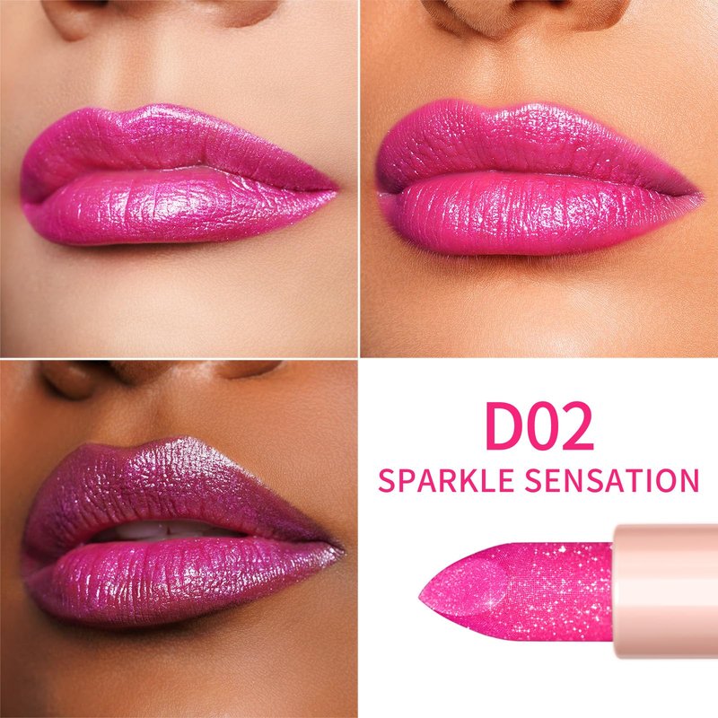 Oulac Pink Shimmer Lipstick for Women, Infinity High Shine Finish, Hydrating Lip Color Infused with Damask Rose Oil for All-Day Comfort, Gluten-Free Vegan Beauty, D02 Sparkle Sensation