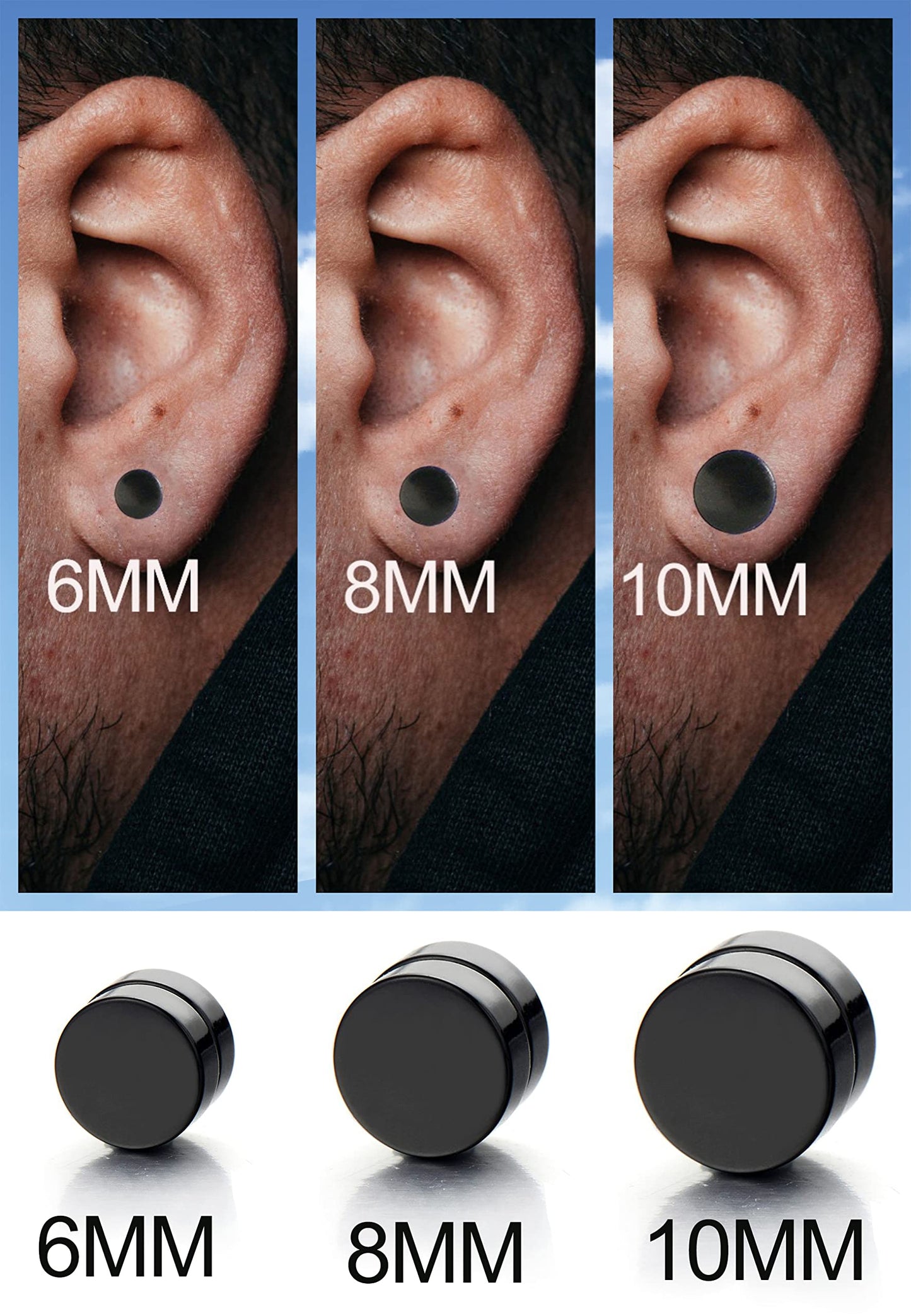 HENGYID 3 Pairs Magnetic Earrings for Men - Stainless Steel Allergy-Free and Hypoallergenic Non-Piercing Earrings - Non-Piercing Cross Studs earrings Unisex (Black)