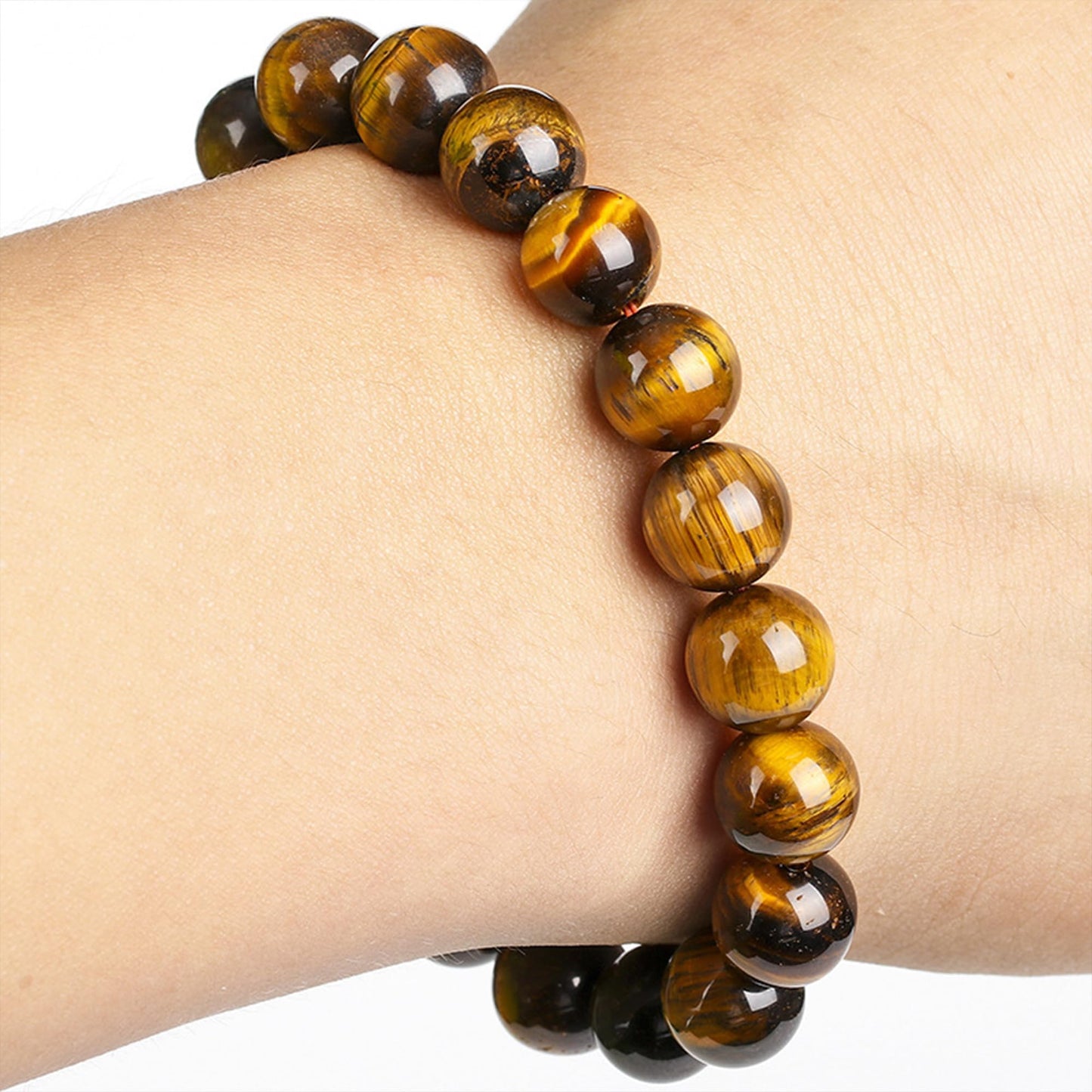 Cryhand Tigers Eye Protection Handmade Bracelet Best Present For Men Women Attract Wealth Chakra Feng Shui Stretchy Beaded Bracelets Lucky Friendship Bracelet (Tigers 3PCS)