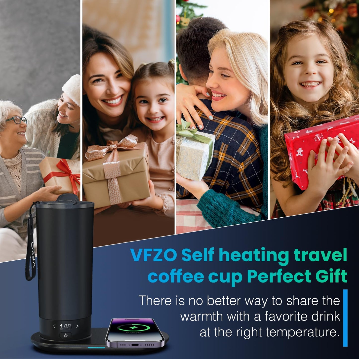 VFZO Temperature Control Heated Travel Mug Smart Self Heating Coffee Mug 20 Oz App Controlled LED Display Coffee Serving Sets Mug Kept at a Constant Temperature for 4-10 Hours (Grey, 20 oz)