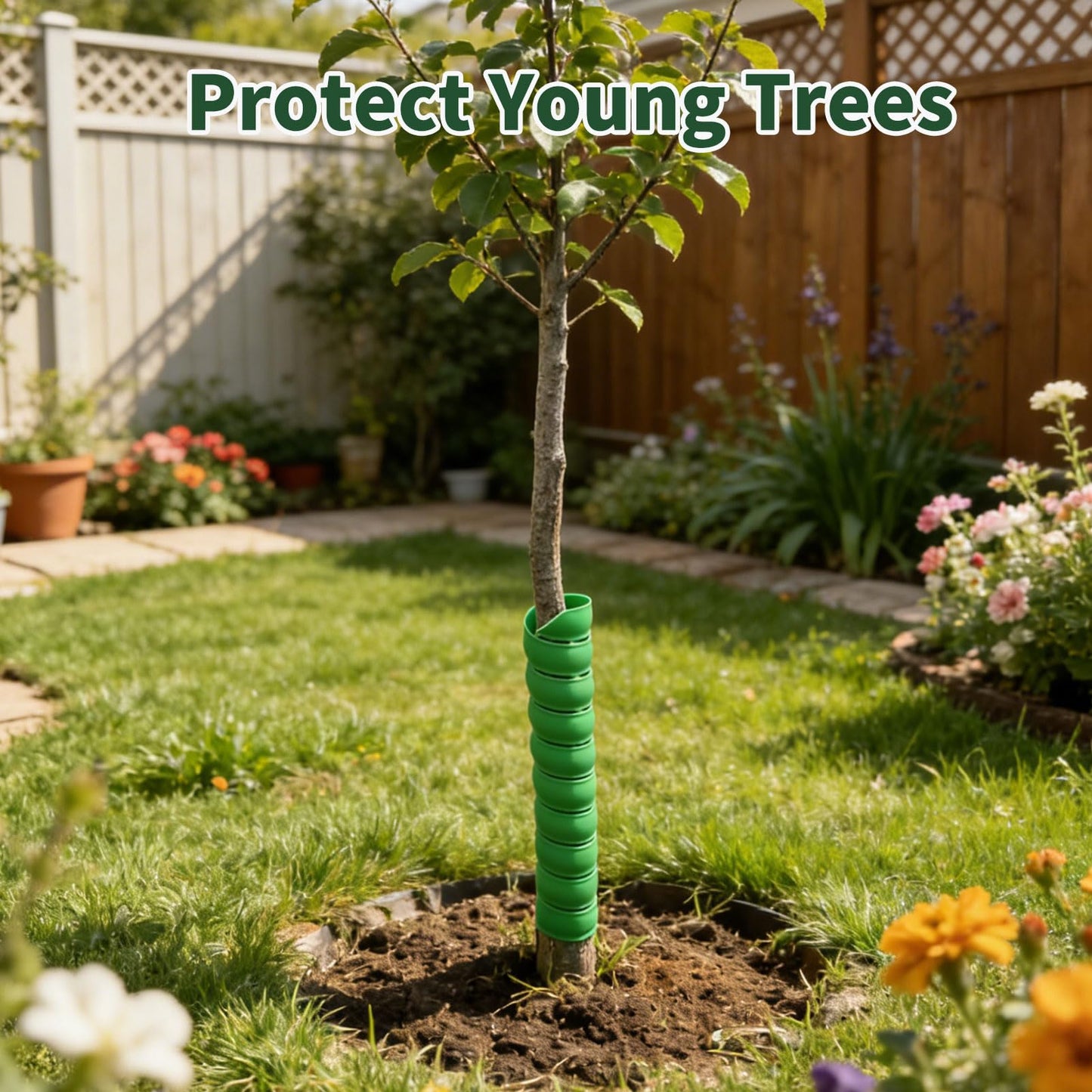 Spiral Tree Guards, 4 Pack, 2 Sizes (4x40cm & 5x40cm), Flexible Tree Protector Wrap for Young Saplings, Trunk Protection from Animals, Weather, and Lawnmower Damage