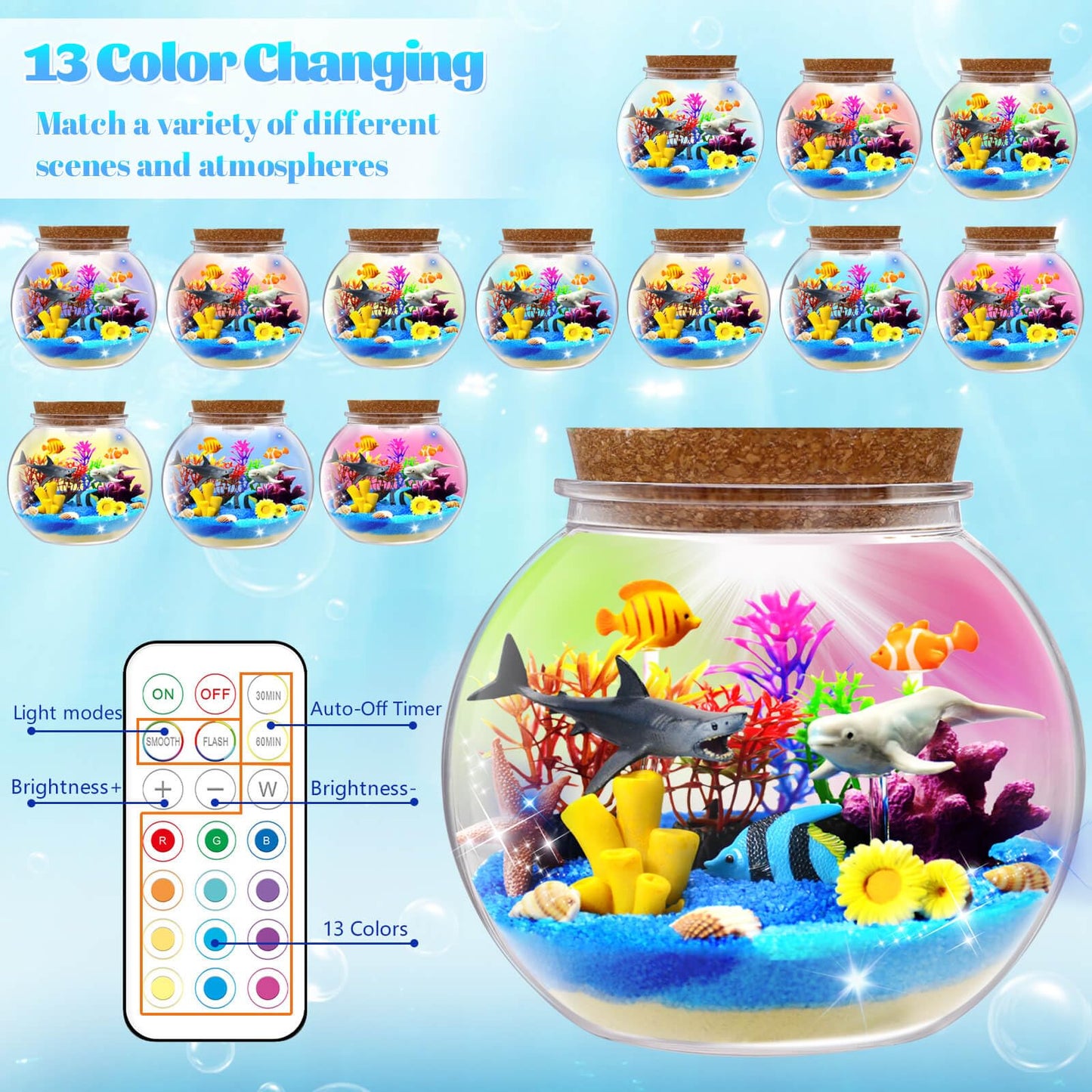 kiddgroo Unicorn&Ocean Light Up Terrarium Kit for Kids,Unicorn & Sea Animal Toys Birthday Gifts for Kids Ages 4-12 Year Old, DIY LED Night Light Craft Kit