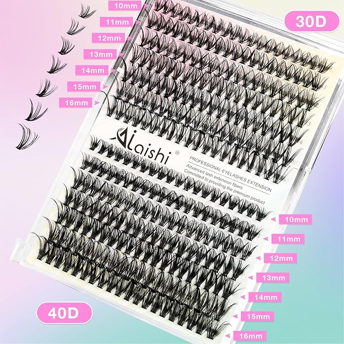 Lash Clusters Kit, DIY Cluster Eyelash Extensions 9‑16mm, 30D+40D, 280pcs, D Curl Natural Volume Lashes with Lash Bond and Seal, Tweezers–Waterproof Fake Cat Eye Wispy Individual Clusters(16MIX1-1-S)