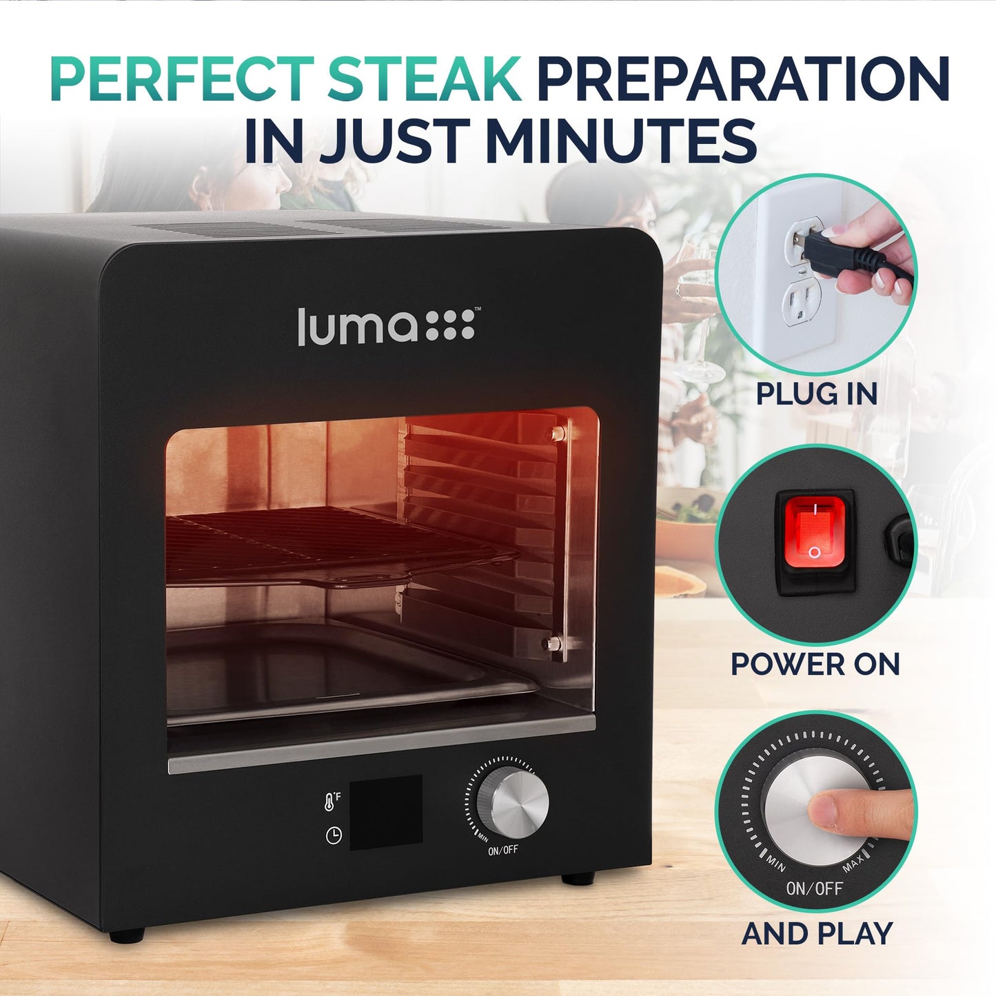 Luma® by Newair Electric Grill for Steaks | 1450°F Infrared Indoor Smoker with Cool-Touch Exterior | Portable Countertop BBQ Grill for Kitchen or Patio