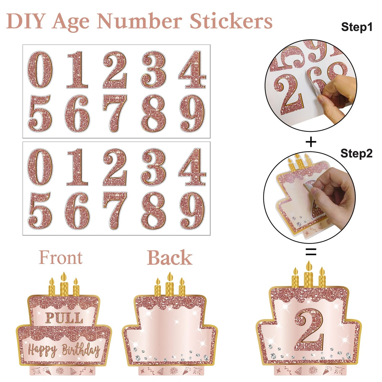 Turypaty Happy Birthday Money Gift Box with DIY Stickers for Any Age - Pink Rose Gold Surprise Birthday Party Cash Gift Box with Pull Out Card for Women Girls - A Fun Way to Present Cash as Gifts