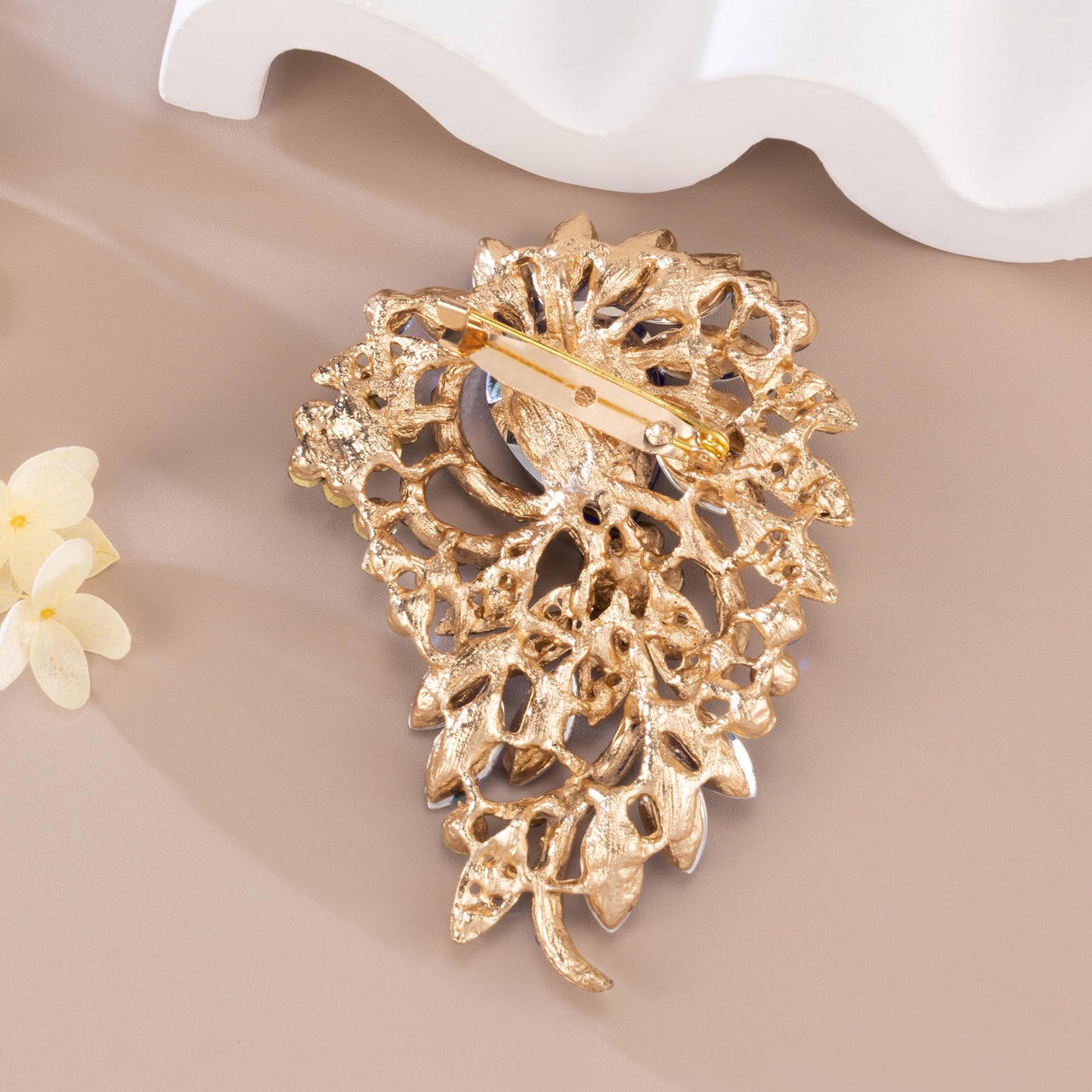 SELOVO Big Large Rhinestone Purple Crystal Statement Brooch Pin Sweater Accessory Gold Tone