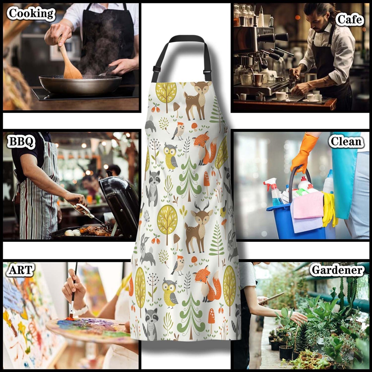 Olikked Gardening Apron for Women Cute Woodland Animals Cooking Aprons for Men for Kitchen Cooking Restaurant BBQ Painting Crafting 27” (W) x 31” (H), Waterproof Apron