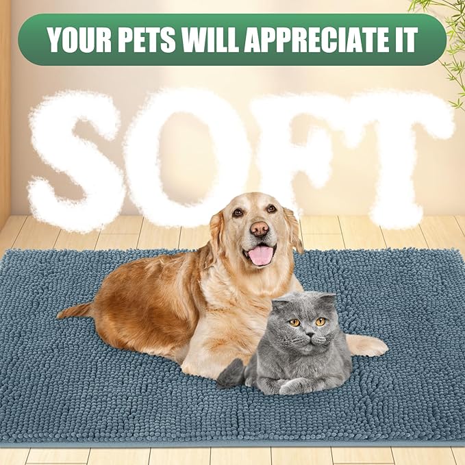 IM HOME Chenille Absorbent Outdoor Doormat 71" x 25", Washable Muddy Door Mats for Dog Non Slip Indoor Doormat Dog Mat for Muddy Paw Front Inside Doormats for Entryway Dusty Blue