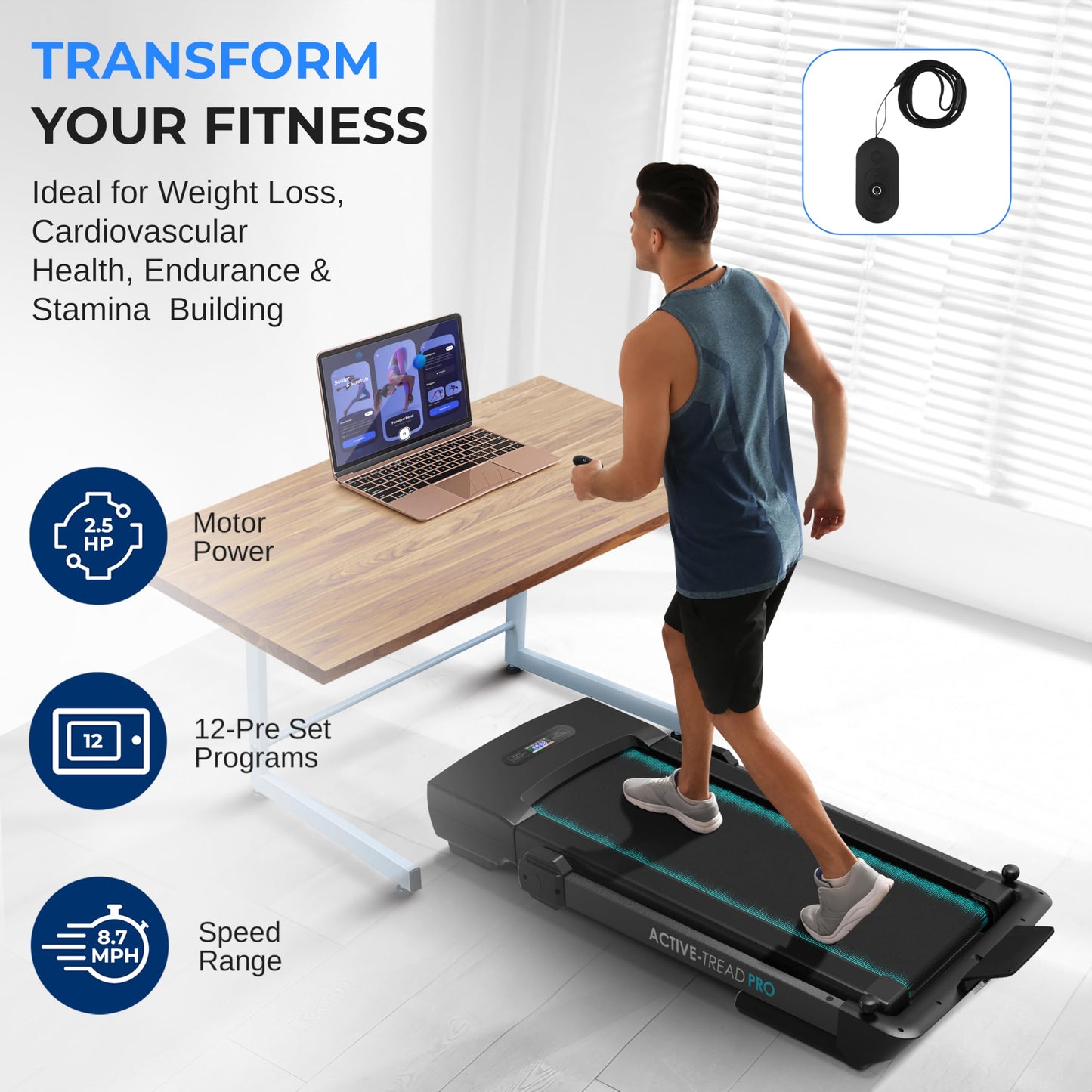 SereneLife 2 in 1 Foldable Treadmill & Walking Pad with Remote Control, Under Desk Storage, Speed 8.7MPH, 2.5HP, Bluetooth Integration,12 Exercise Programs, Walking or Jogging, 265lbs Capacity