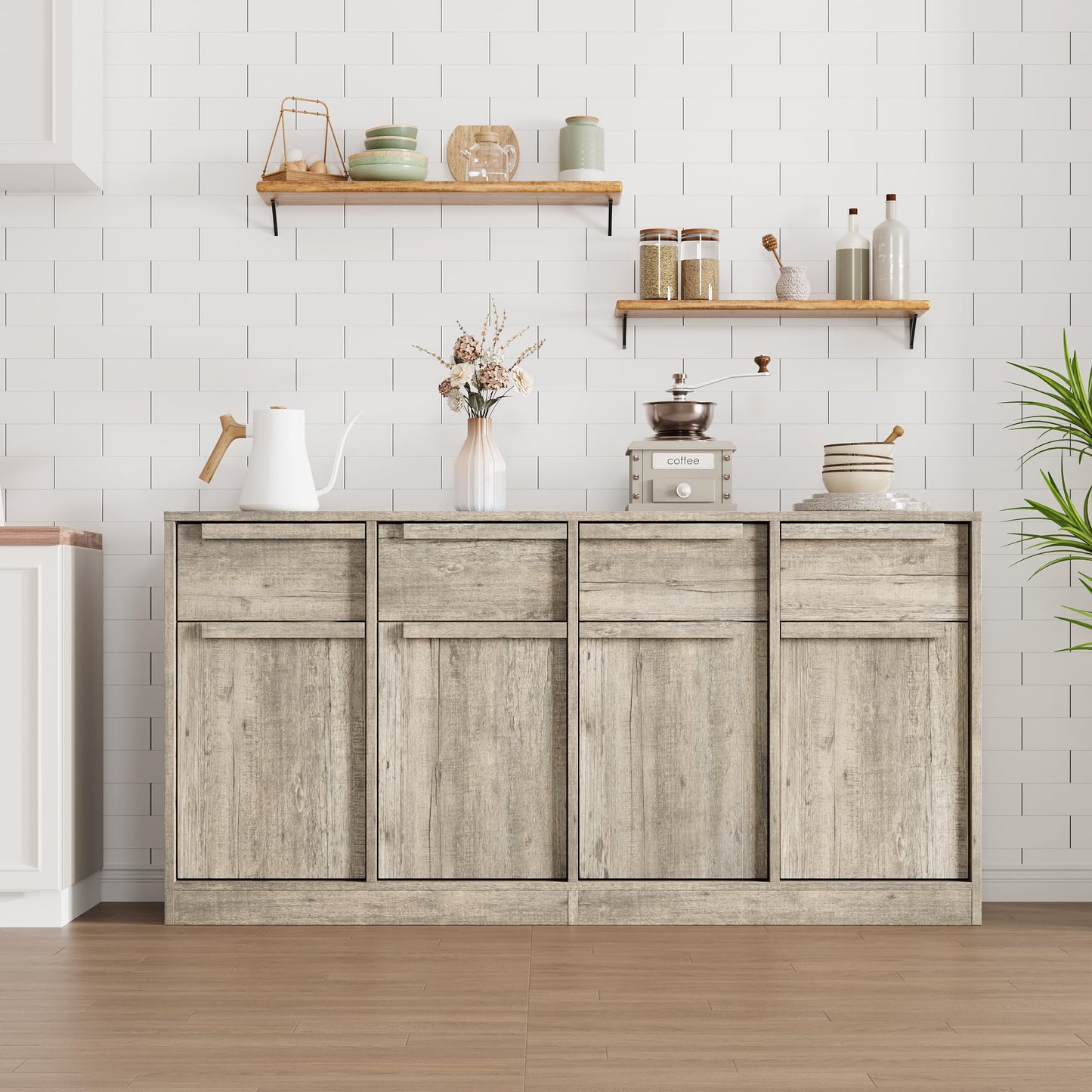 IDEALHOUSE Sideboard Buffet Cabinet with Drawers, Large Coffee Table, Modern Storage Buffet Table for Kitchen, Dining Room, Living Room