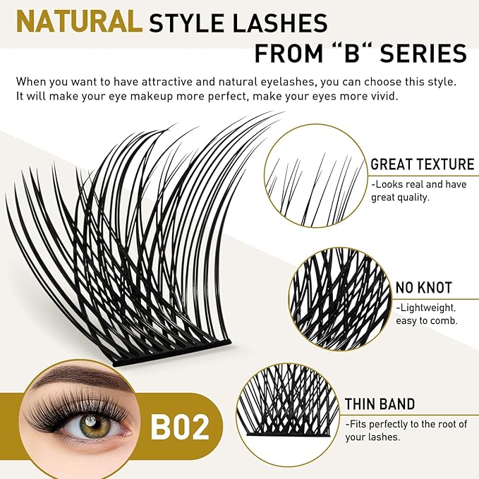 B&Q Lash Clusters B02 C Curl 18mm DIY Eyelash Extensions 72 Clusters Lashes C D Curl Mega Volume Individual Lashes Eyelash Clusters Extensions Individual Lashes Cluster DIY at Home (NM-C-18mm)