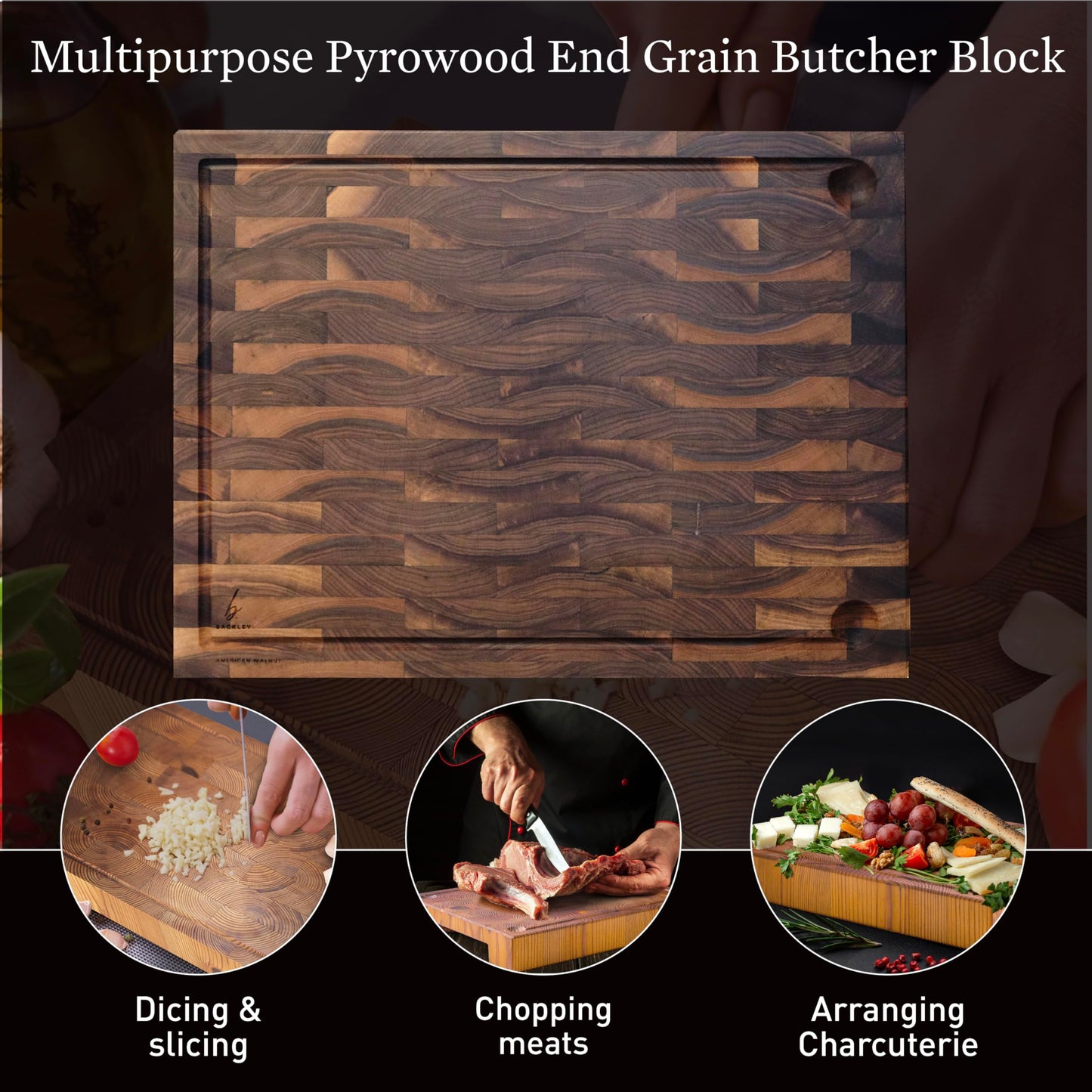 Cutting Board – Non Toxic End Grain Butcher Block with Handle, Charcuterie Boards, Cheese Board For Kitchen And Dining – Kitchen Must Haves Chopping Block - Food Safe Finishing - 2.5" x 15" x 20"
