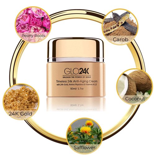 GLO24K Anti-Aging Cream and Serum with 24k Gold, Amino Peptides, Vitamins A, C, E