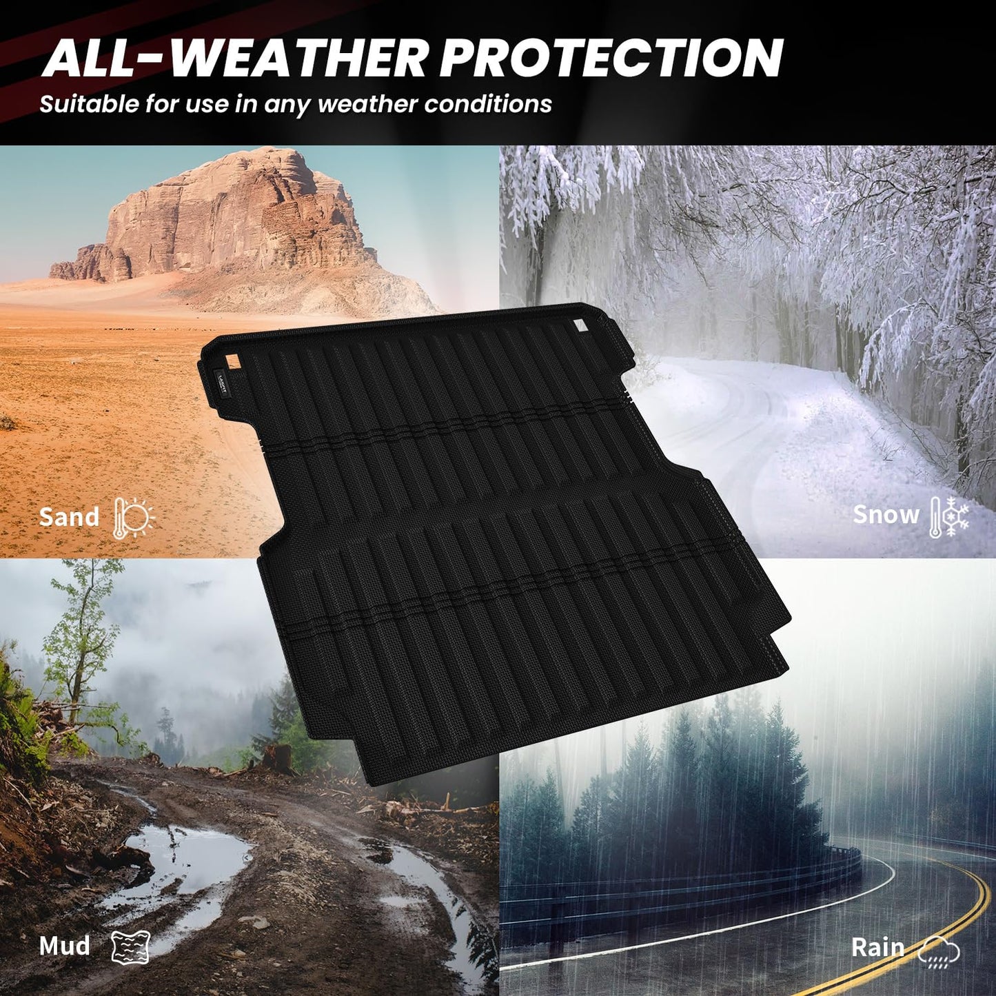 LASFIT Truck Bed Mat for Honda Ridgeline 2026 2025 2024 2023 2022 2021 2020 2019 2018 2017 5.3FT (64.0 in) Bed Mat, TPE All Weather Custom Fit Truck Cargo Bed Liner, Black