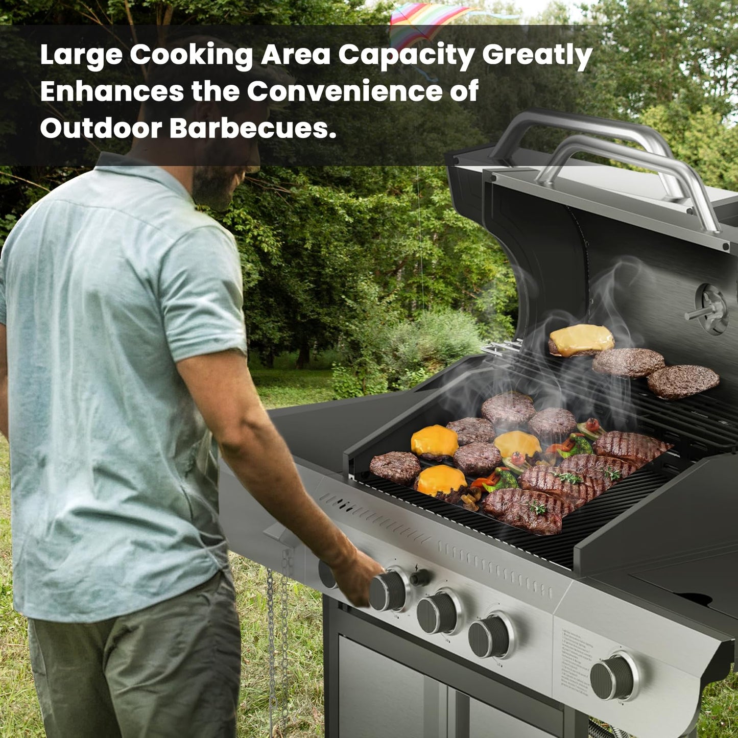 Electactic G41 Gas Grill,4-Burner Gas BBQ Grill with Side Burner, Porcelain-Enameled Grills, 42,000 BTU Stainless Steel Propane Grill for Outdoor Cooking and Patio Barbecues