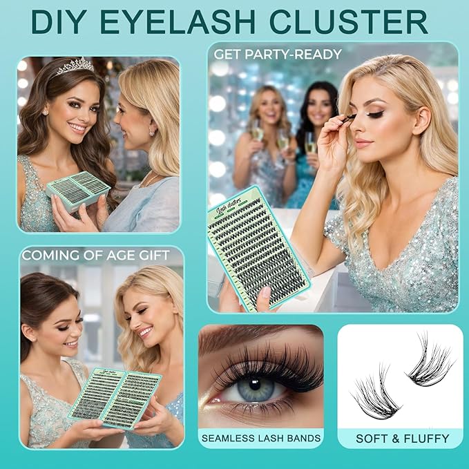 Wispy Lash Clusters 640pcs Eyelash Cluster Extensions 60D+80D Curl Individual False Eyelashes 9-16mm Natural Fluffy Mink Lash Clusters Extension Kit