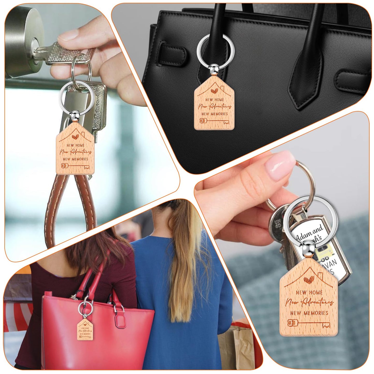 Ckhoid 50PCS New Home Keychain Bulk Welcome Home Keychain Gifts Wooden House Shaped Key Tag Move in Gifts Apartments House Key Chain for Family Client Buyer Customer