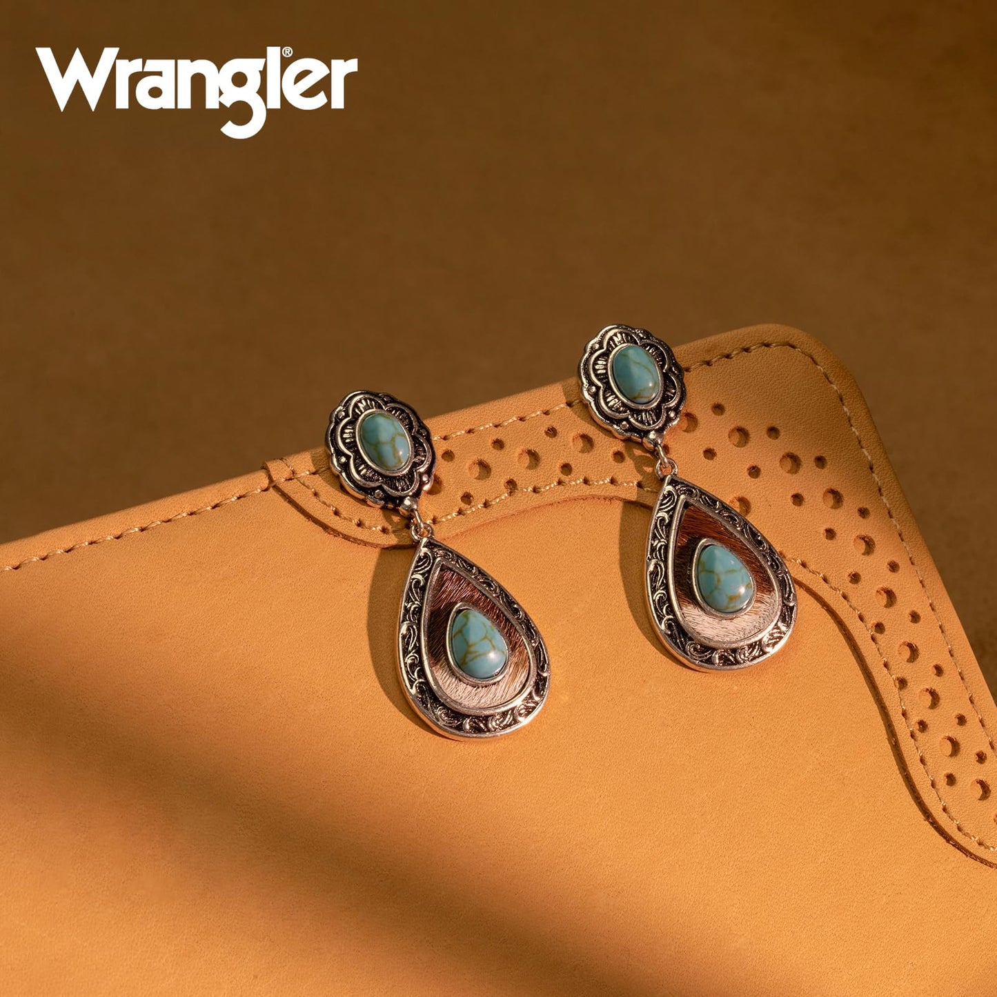 Wrangler Western TearDrop Dangle Earrings for Women Country Statement Genuine Horsehair Turquoise Vintage Cowgirl Cowboy Jewelry (Silver-Turquoise) WGE-2028S-TQ