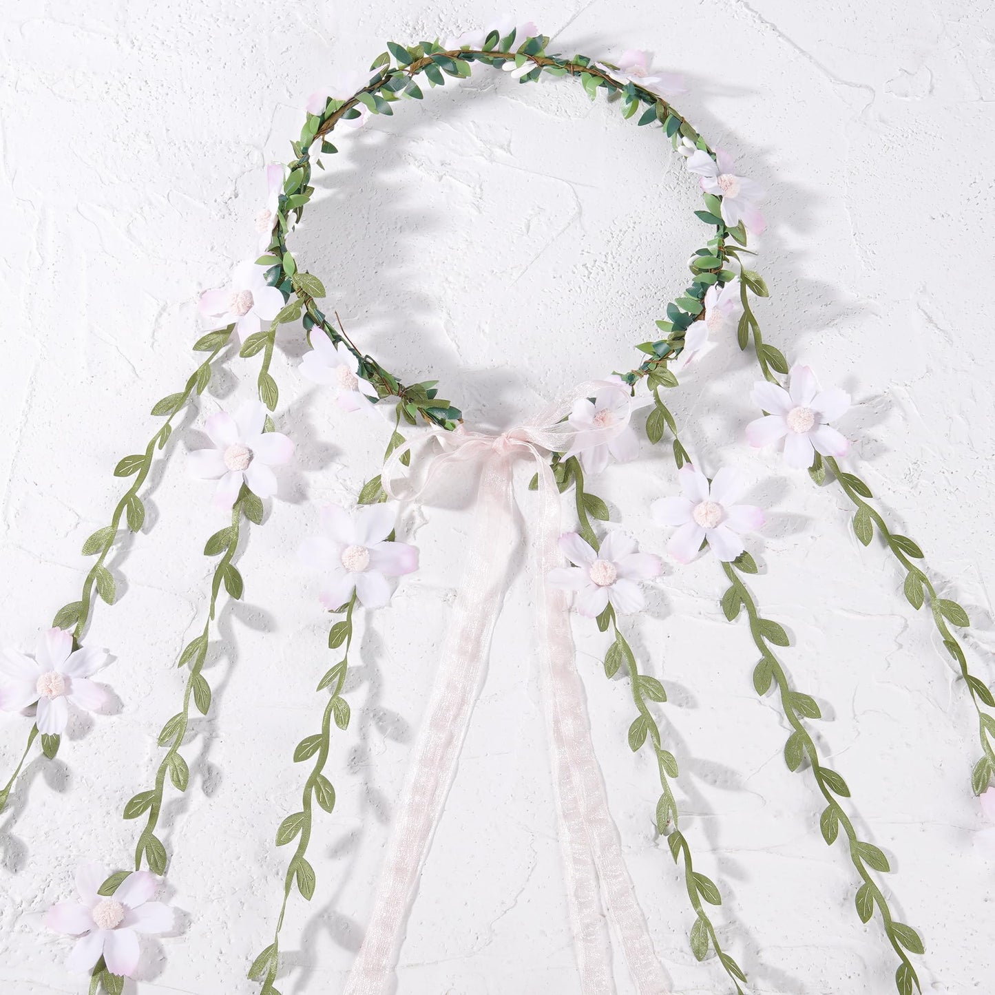 KorViSHOW Fairy Pink Flower Headpiece, Artificial Boho Daisy Floral Headband, Forest Woodland Vine Flower Crown for Women Bridal Wedding Renaissance Party Cosplay Costume Hair Accessories