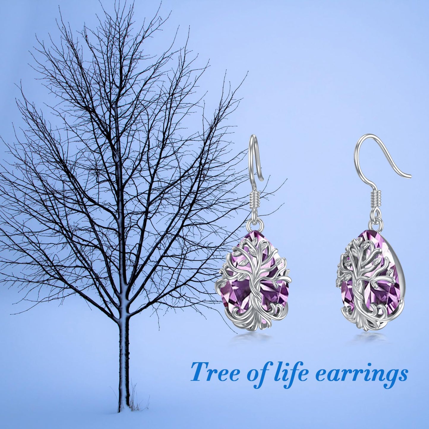 TOUPOP Alexandrite Tree of Life Earrings Sterling Silver Teardrop June Birthstone Earrings Family Tree Alexandrite Jewelry Birthday Mothers Day Gifts for Women Mom Her