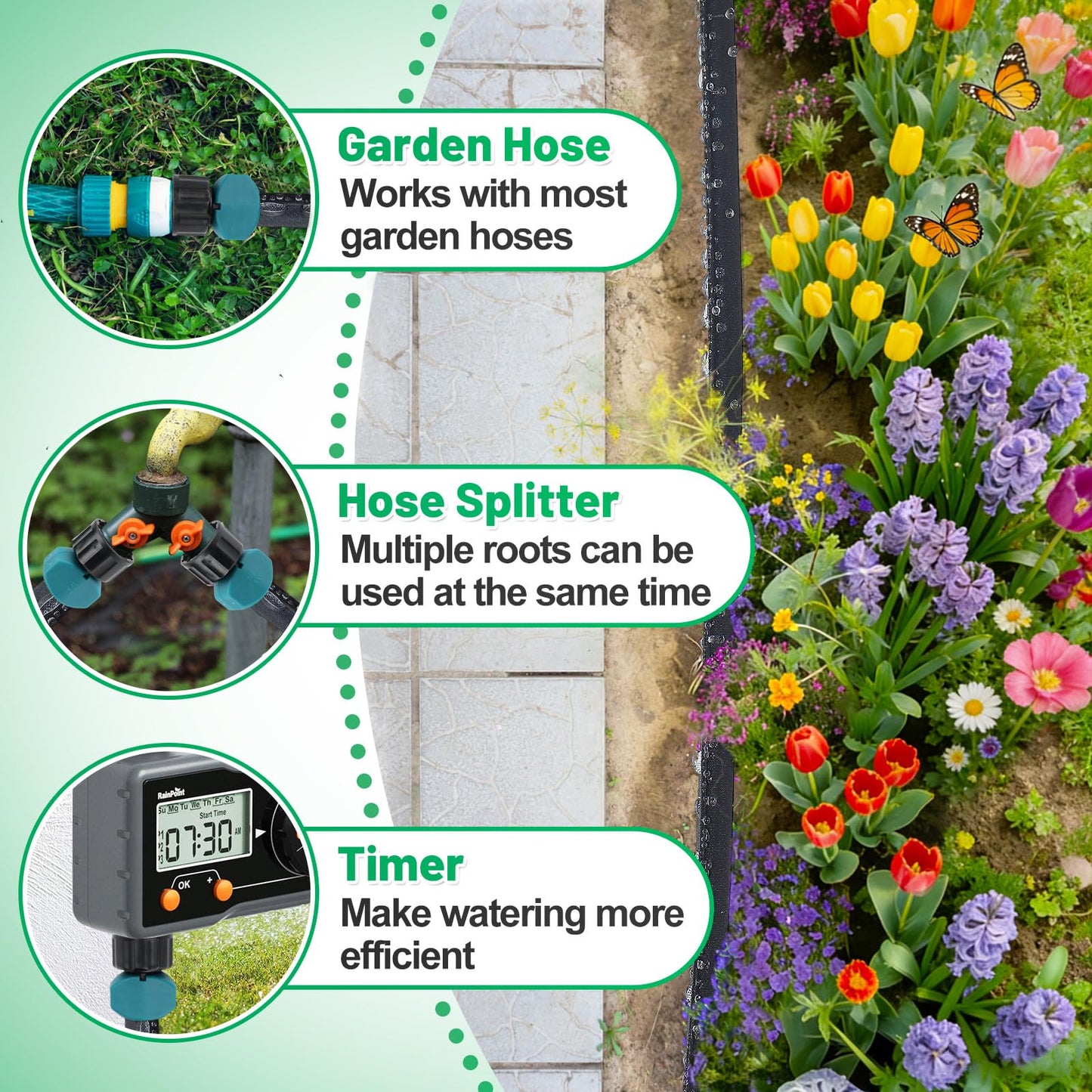 Soaker Hose 100FT for Garden Beds - 3/4" Heavy Duty Double Layer Drip Irrigation Hose, Save 85% Water, Linkable Flat Soaker Hose for Lawn Flower Bed Vegetable Field Effective Watering (50FT x 2Pack)