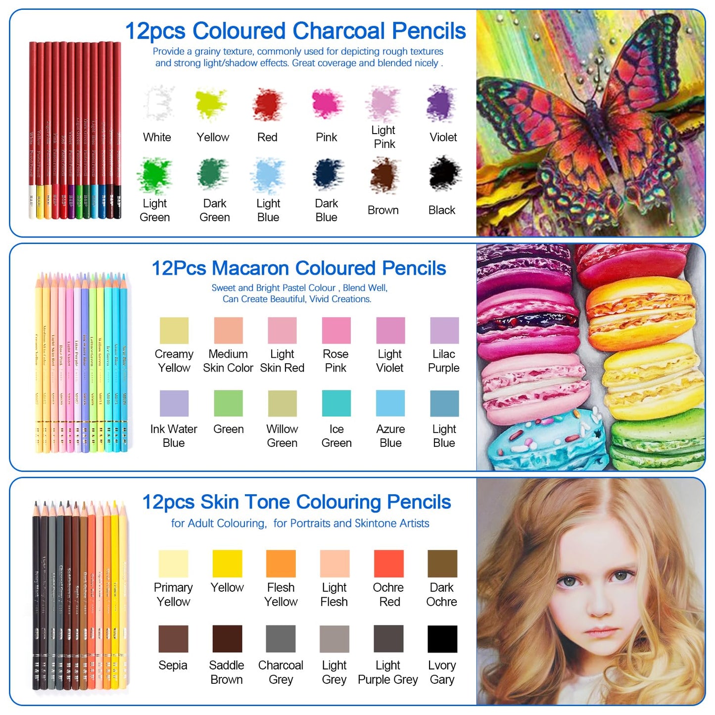 H & B Art Supplies, 72 Pack Drawing Supplies for Adults, Drawing Kit with Drawing Book, Coloring Book, Watercolor, Metallic Charcoal Macaron Oil-Based Coloured Pencils for Artists