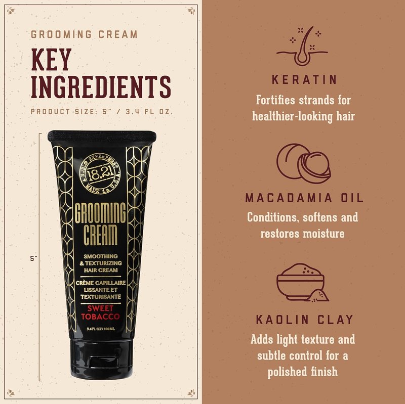Grooming Hair Smoothing & Texturizing Cream for Men - Frizz Control, Lightweight Hold | 3.4 oz
