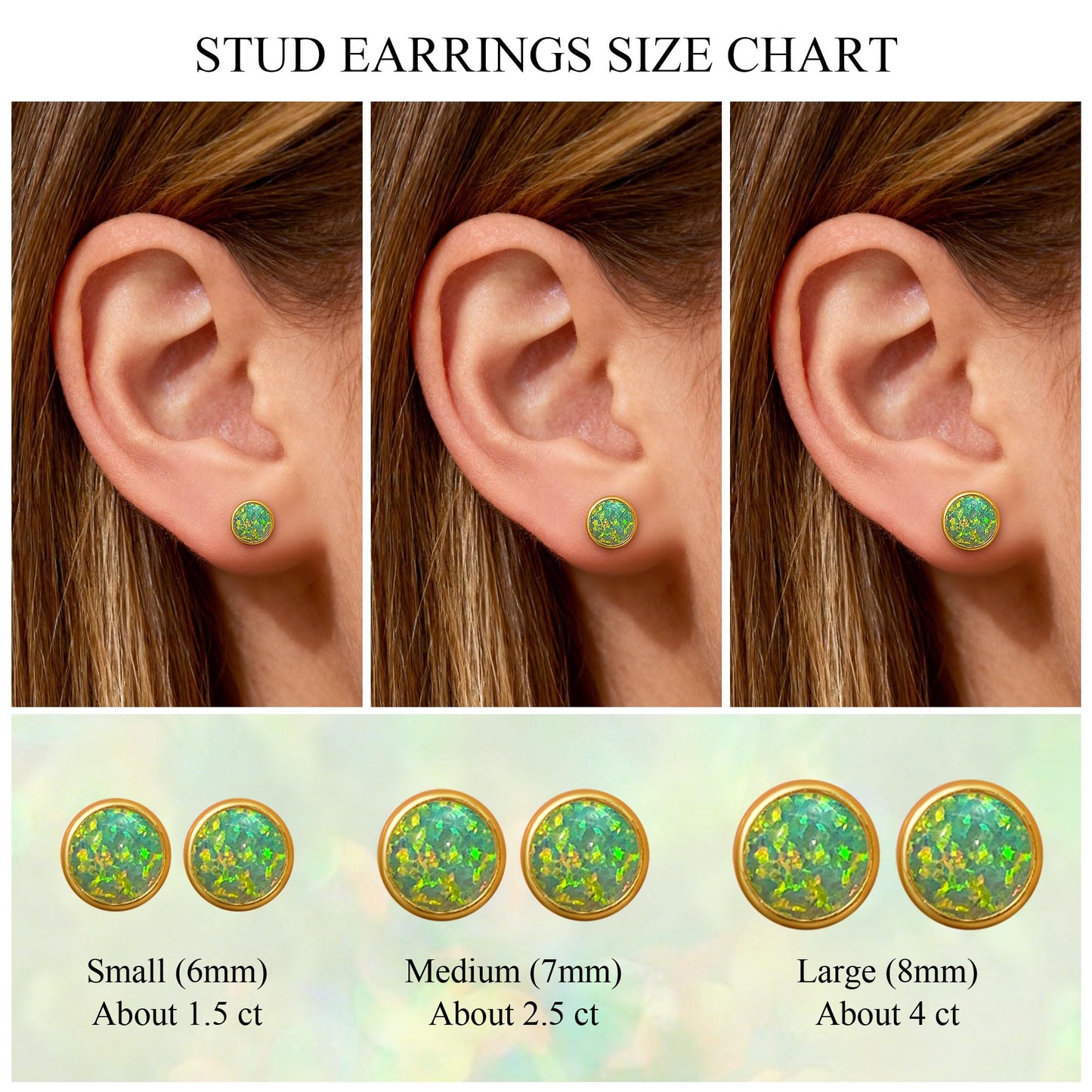 JiayangJY Silver Green Fire Opal Stud Earrings for Women 18K Yellow Gold Plated Sterling Silver Round Shape 8mm Opal Earrings with Push Back