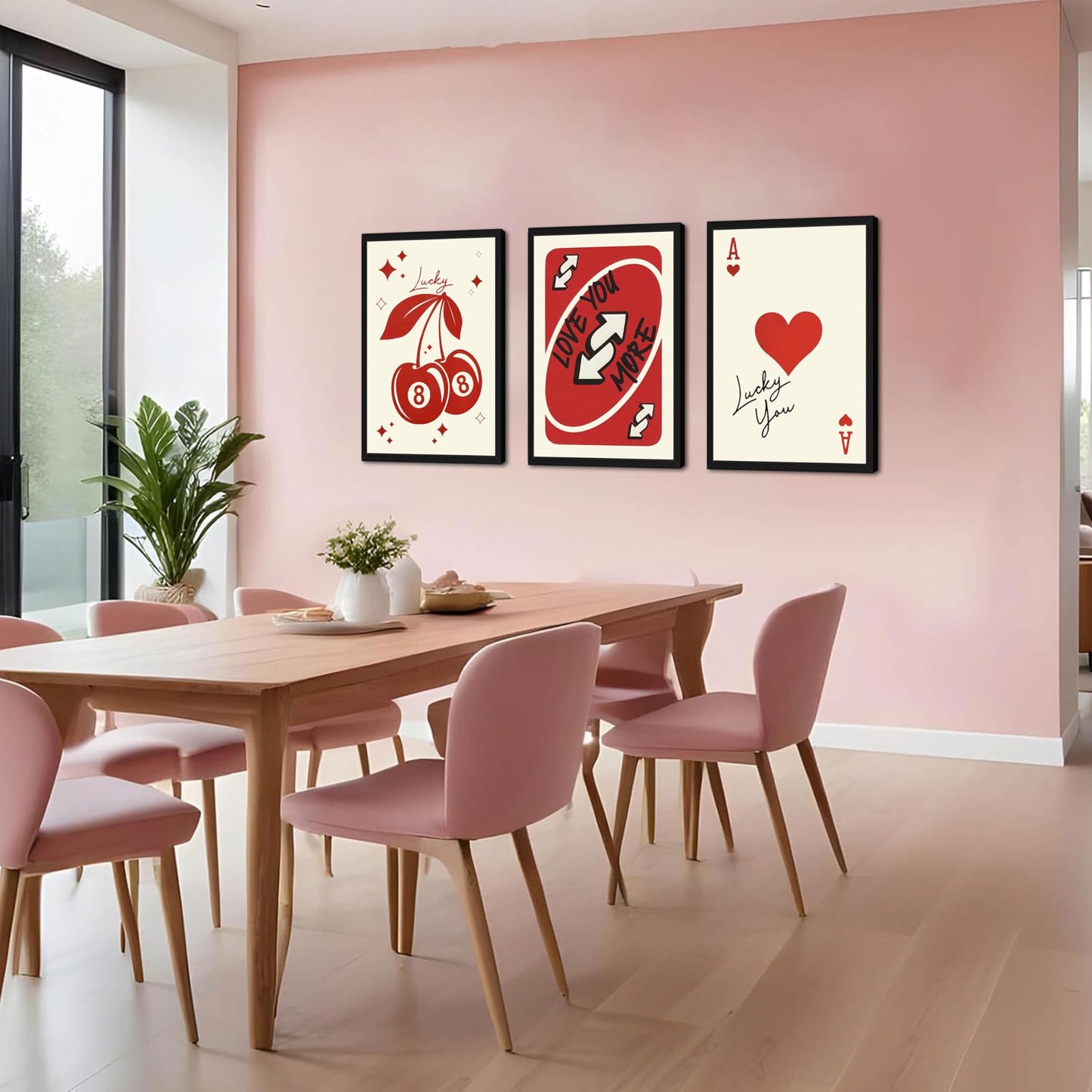 Red Heart Wall Art Set of 3, Trendy Love You More Valentine Wall Decor Paintings, Funky Y2K Ace of Hearts Canvas Prints Pictures, for Bedroom Dorm Bar Valentine Gift 12x16 Inch Wood Framed