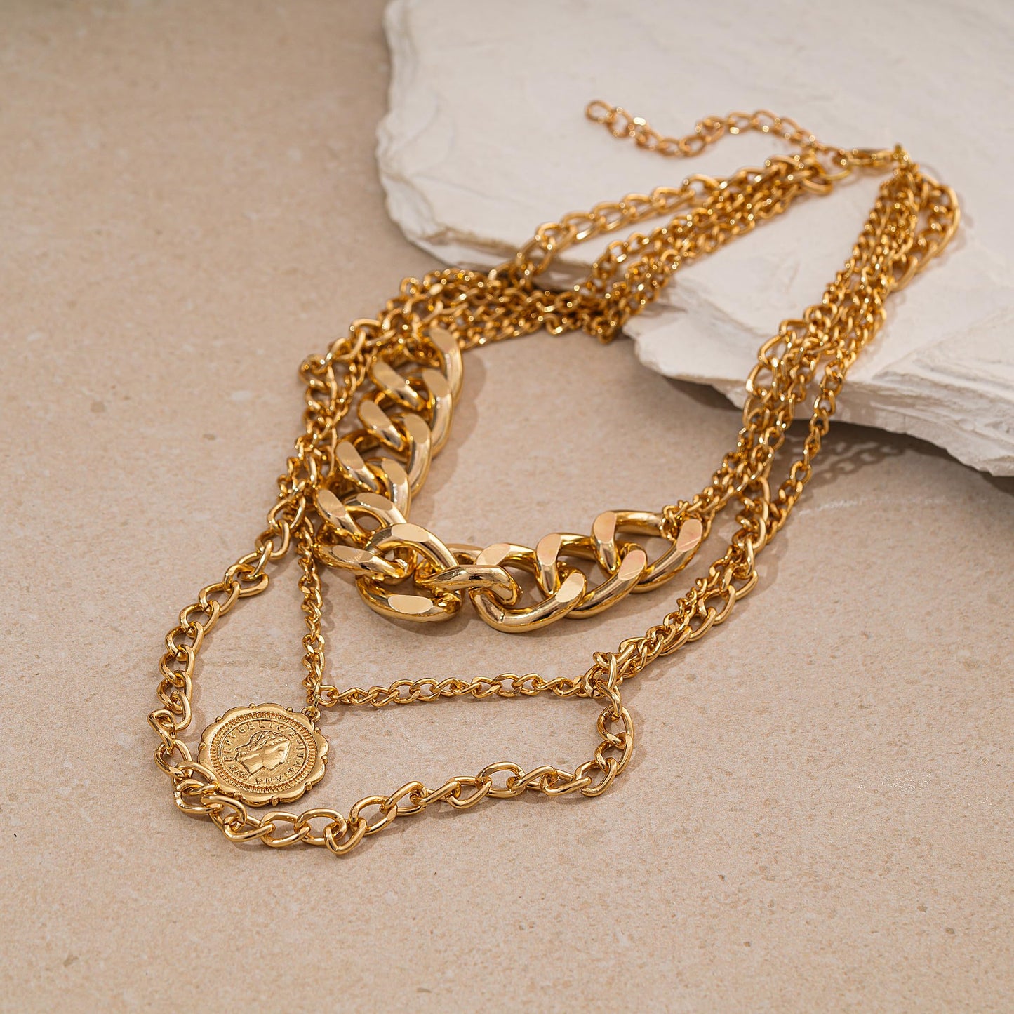 ANDKISS Gold Necklace Stack for Women-Gold Layered Necklace Trendy Retro Coin Pendant Necklaces Dainty Chunky Chain Choker Necklaces