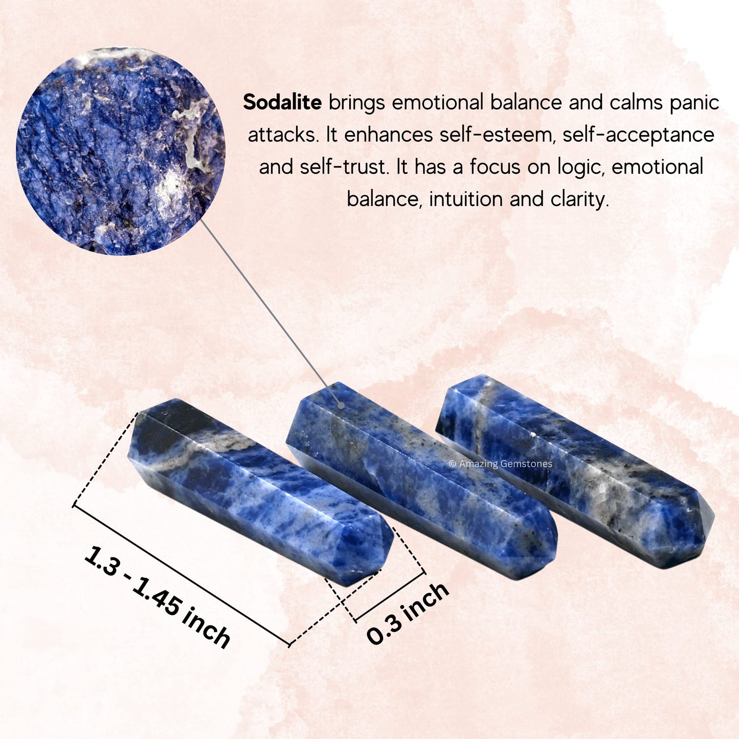 Amazing Gemstone Sodalite Crystal Points Bulk Healing Crystals and Stones - Pack of 3 Single Terminated Healing Wand Point Bulk Crystals for Crafts, Crystal Grid, DIY Work
