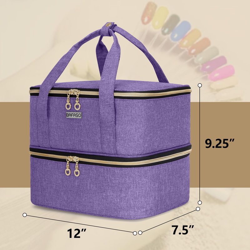 BAFASO Nail Polish Storage Holds 40 Bottles (15ml - 0.5 fl.oz) and a Nail Lamp, Nail Polish Carrying Case with Manicure Tools Sections (BAG ONLY), Purple