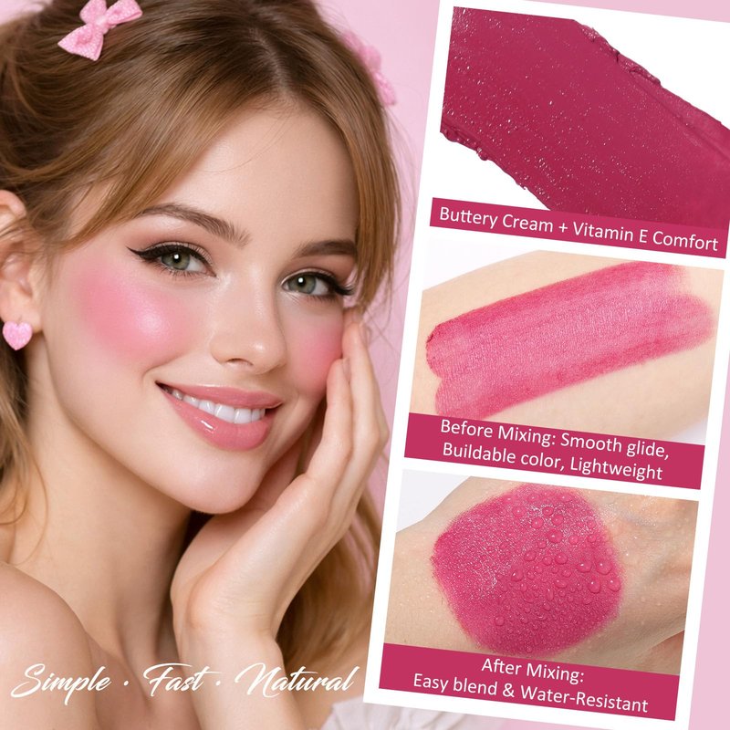 UCANBE Mauve Plum Cream Blush Stick for Cheeks, Duo-Tone Buildable Blush Makeup, Hydrating Lightweight Face Blush with Vitamin E, Natural Dewy Finish, Long-Wearing, Water-Resistant