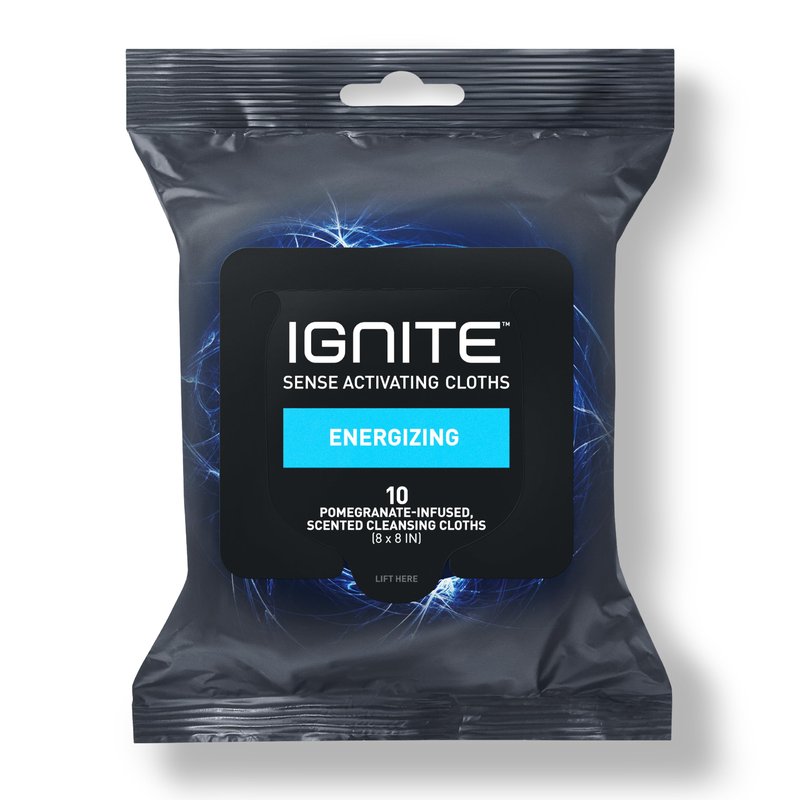 Ignite Mens Body Wet Wipes, Extra Thick 8" x 8" Shower Wipes, Energizing Scent, 10 Count (Pack of 5)