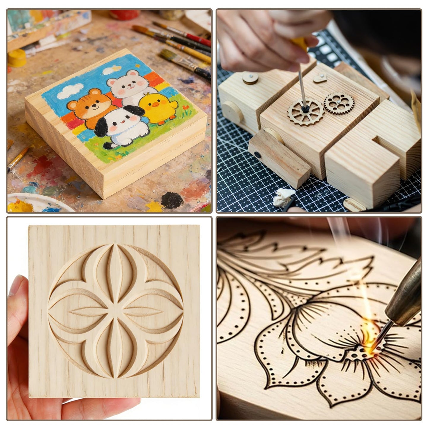 Acrux7 20 Pack 4x4x1 Inch Wood Squares, Unfinished Wooden Panels, Blank Natural Pine Wooden Boards for Crafts, Painting, Laser Engraving, Wood Burning, DIY Coasters