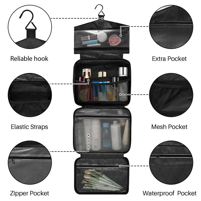 MNSRUU Hanging Toiletry Bags for Women Travel, Gothic Black Skull Moth Toiletry Organizer Portable Travel Toiletry Bags Clear Wash Bags Makeup Bag Cosmetic Bag