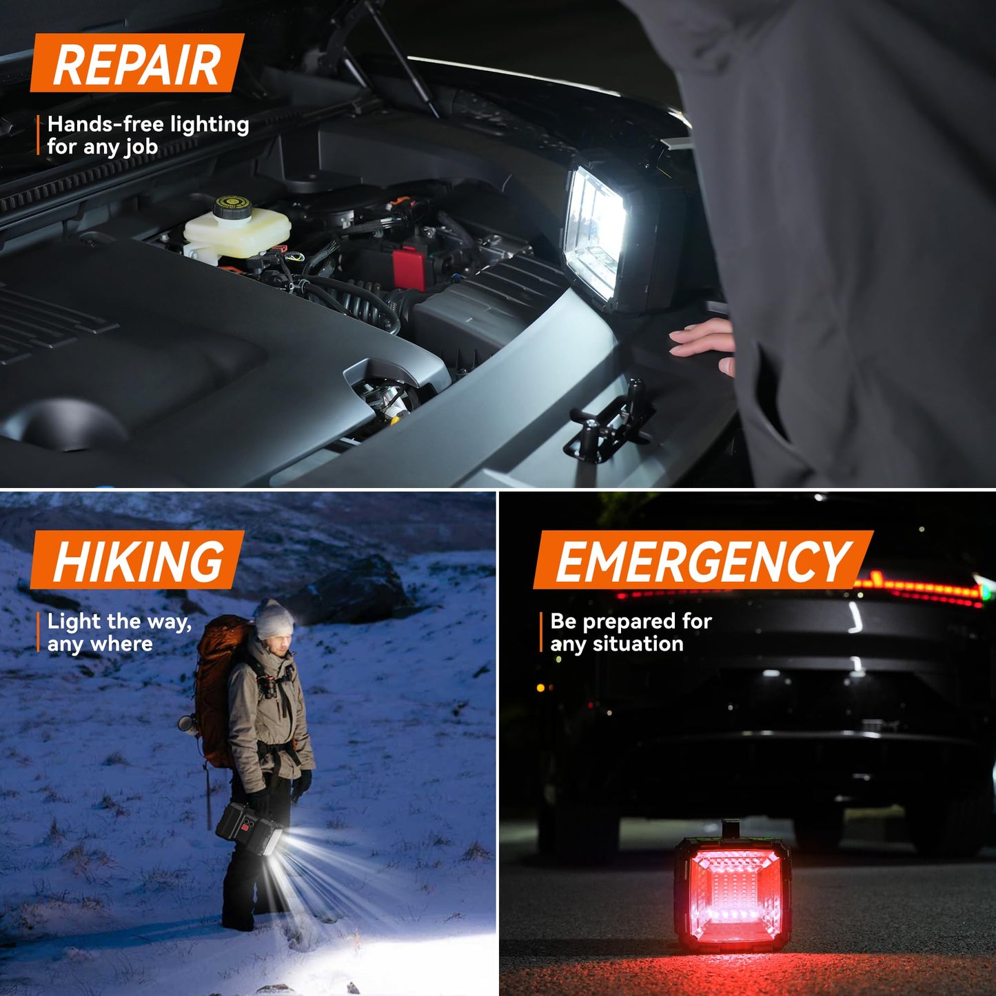 AlpsWolf Rechargeable Flashlight, LED Spotlight Flashlight 10000 Capacity 1200LM 20h Ultra-Long Standby 3+4 Lights Modes Camping Flashlight Waterproof with USB Output as a Power Bank