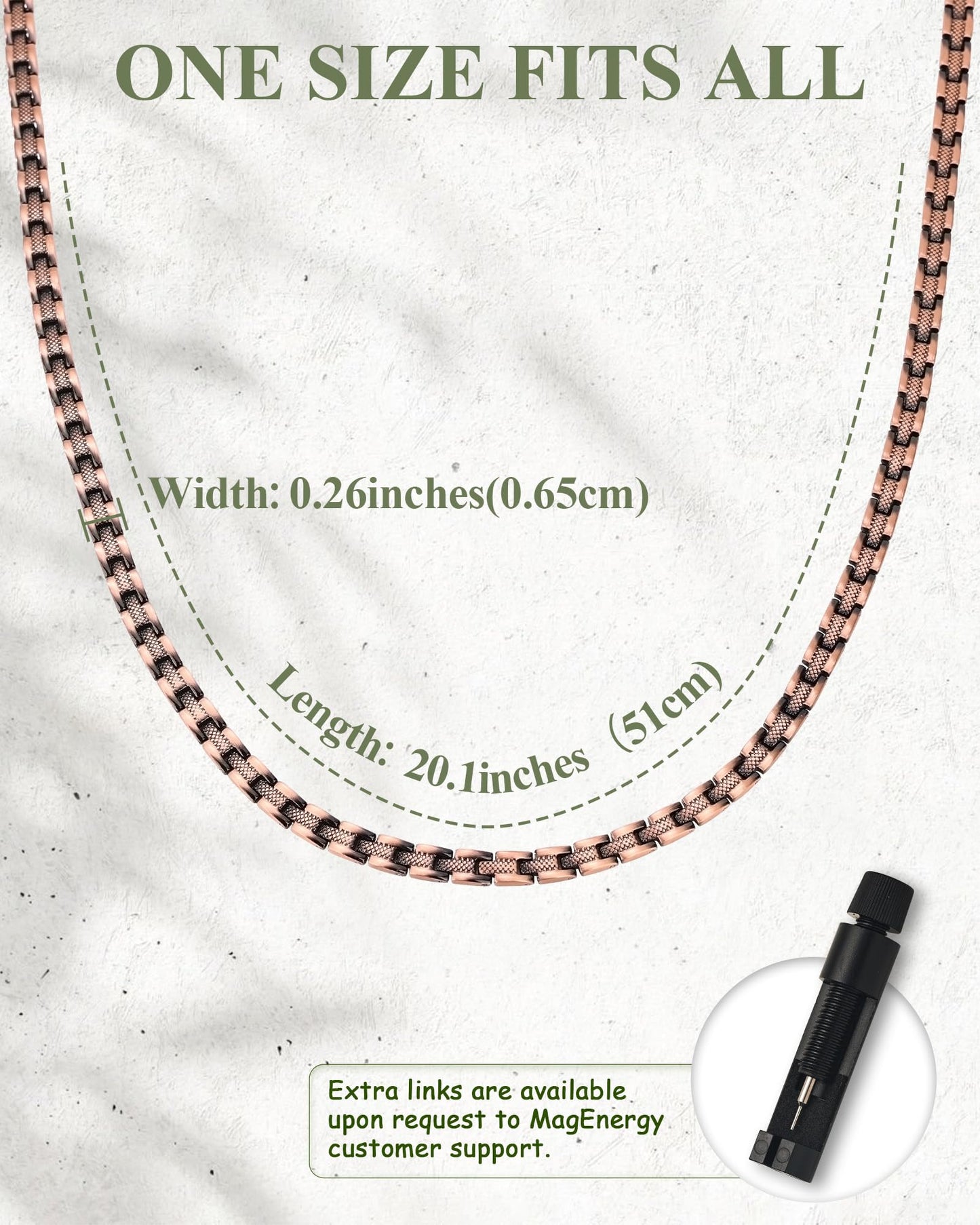 MagEnergy Copper Necklace for Men Women, Magnetic Necklace with 3500 Gauss Ultra Strength Neodymium Magnets, Adjustable Magnetic Jewelry with Sizing Tool