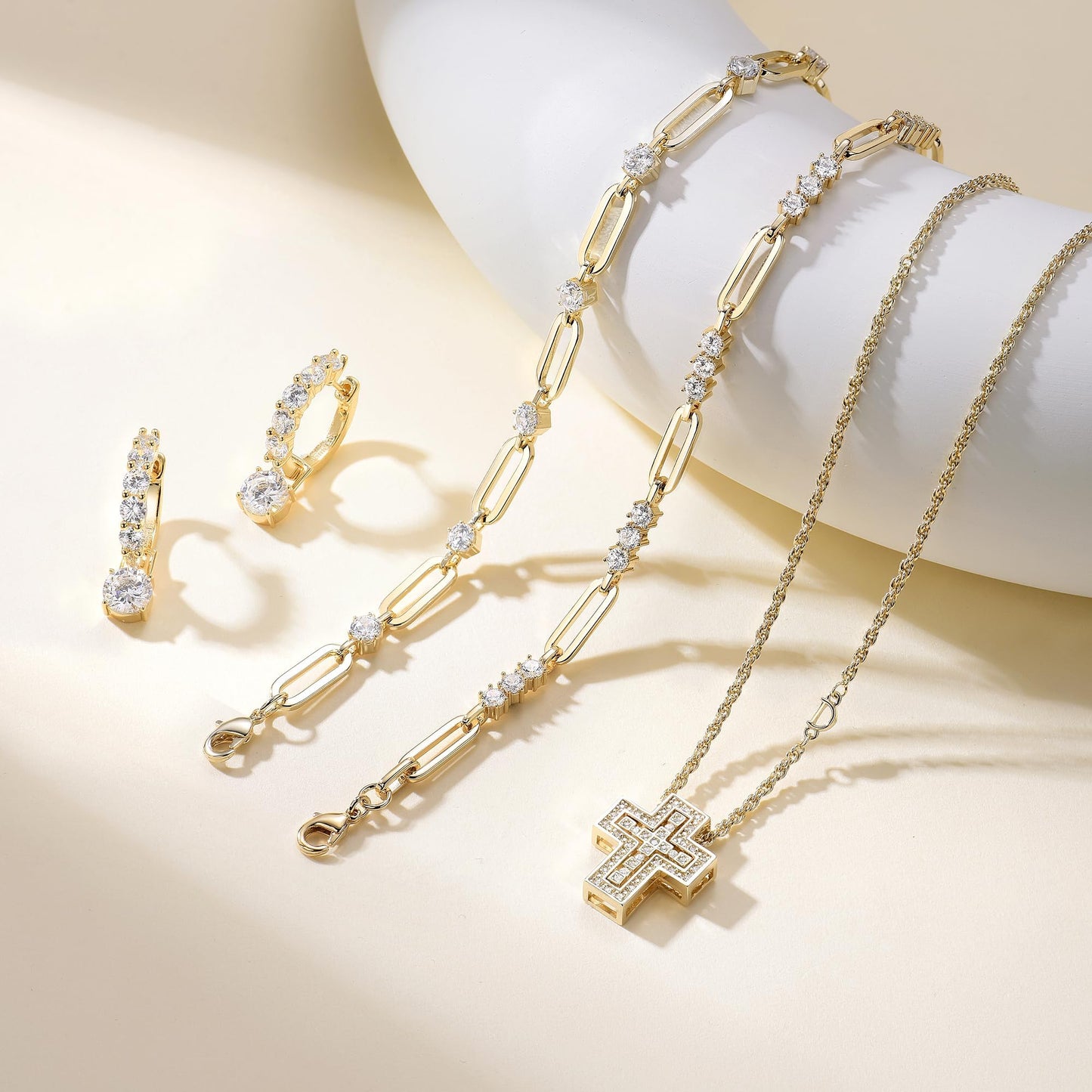 shinelab Paperclip Bracelet for Women Couple Bracelets with CZ Chain Strand Jewelry for Men (Style 2-Golden, Inches, 7.00)